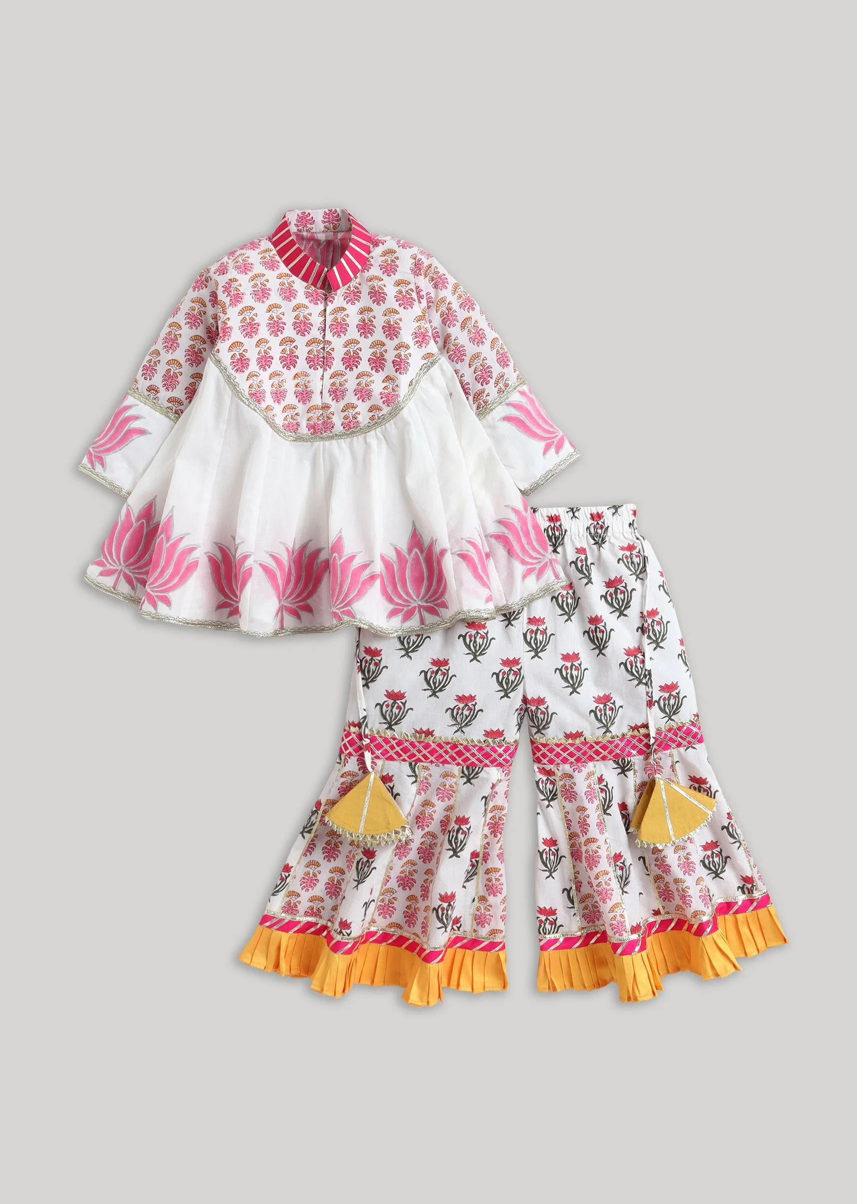 White Printed Cotton Salwar Suit With Multicolour Accents
