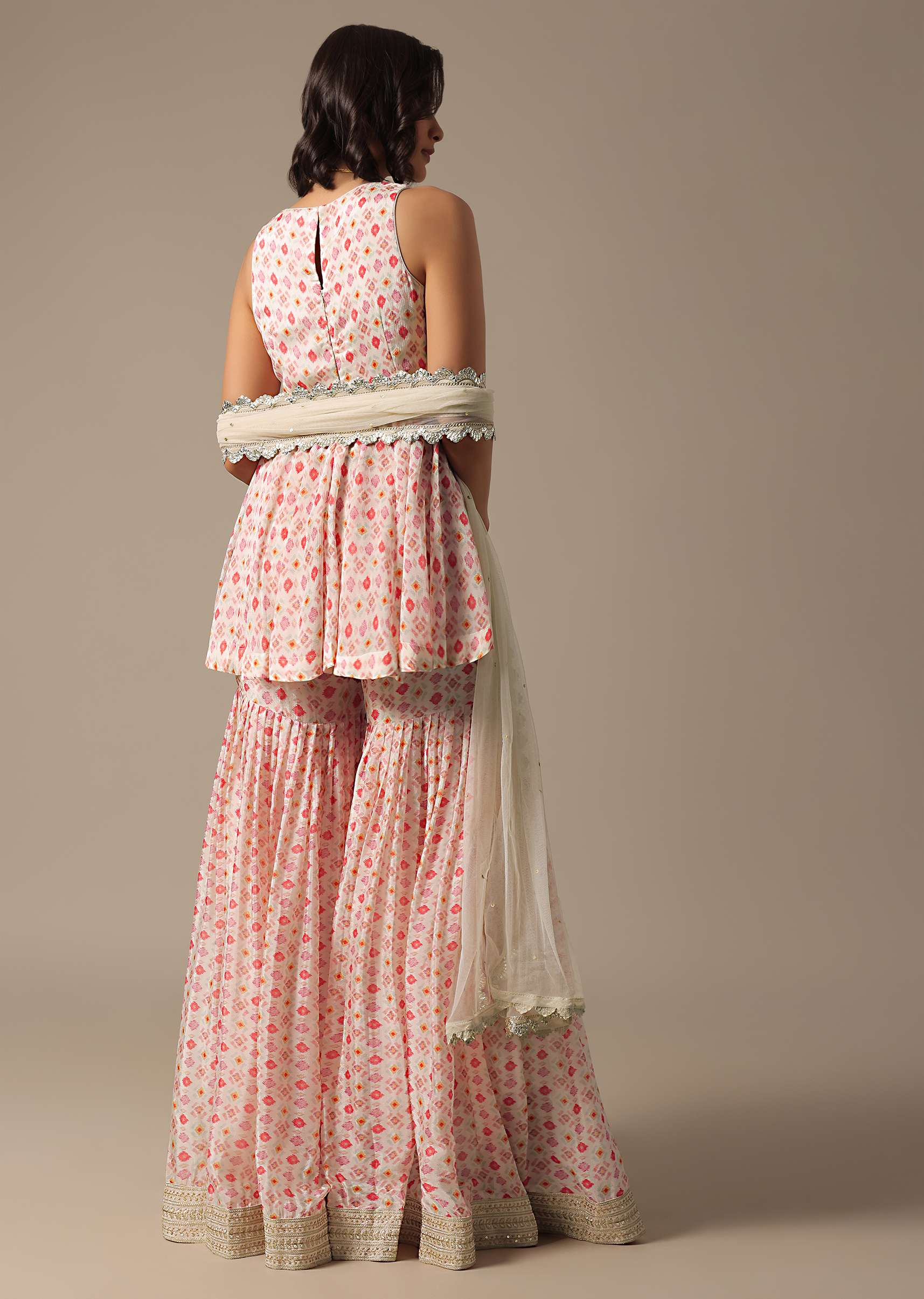 White Printed Sharara Set With Sequin Work - Image 3