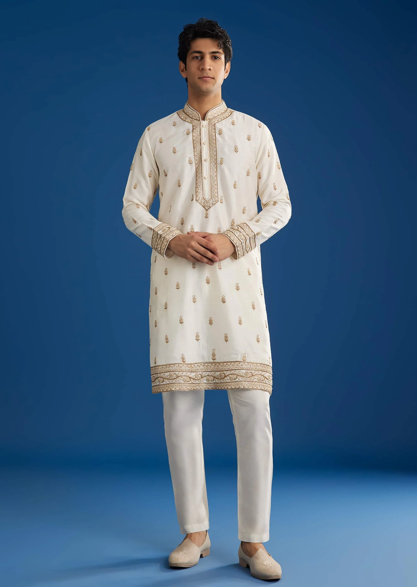 White Rawsilk Kurta Set With Zari Sequins And Cut Dana - Image 4