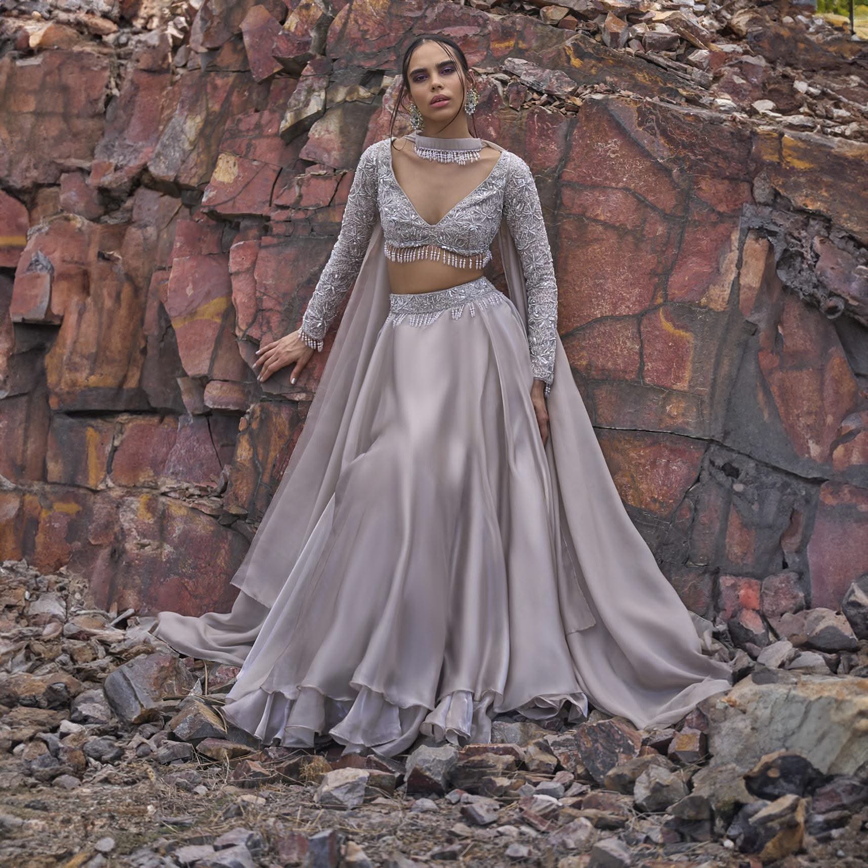 White Ruffle Lehenga With Blouse And Choker Dupatta - Image 13