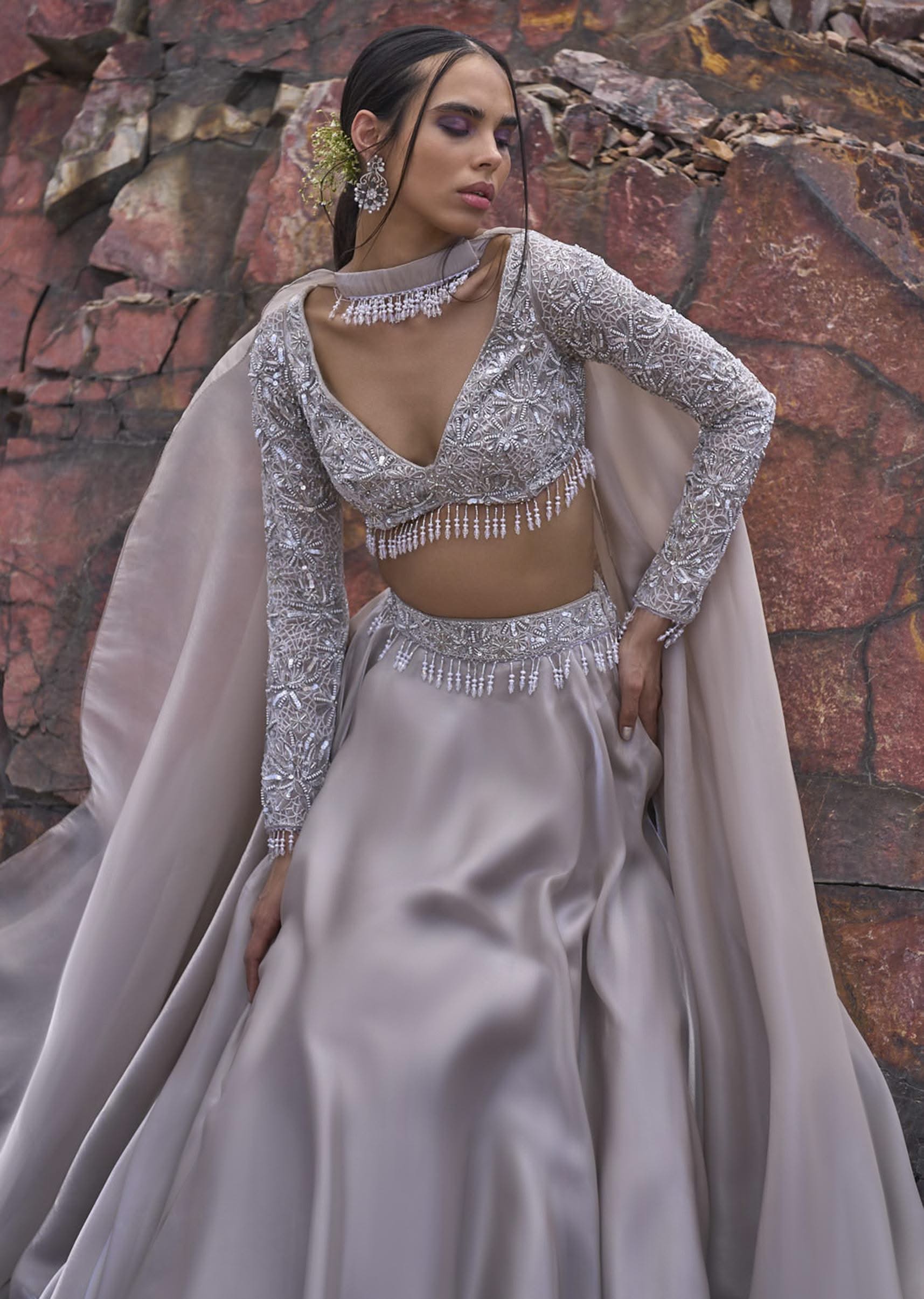 White Ruffle Lehenga With Blouse And Choker Dupatta - Image 4
