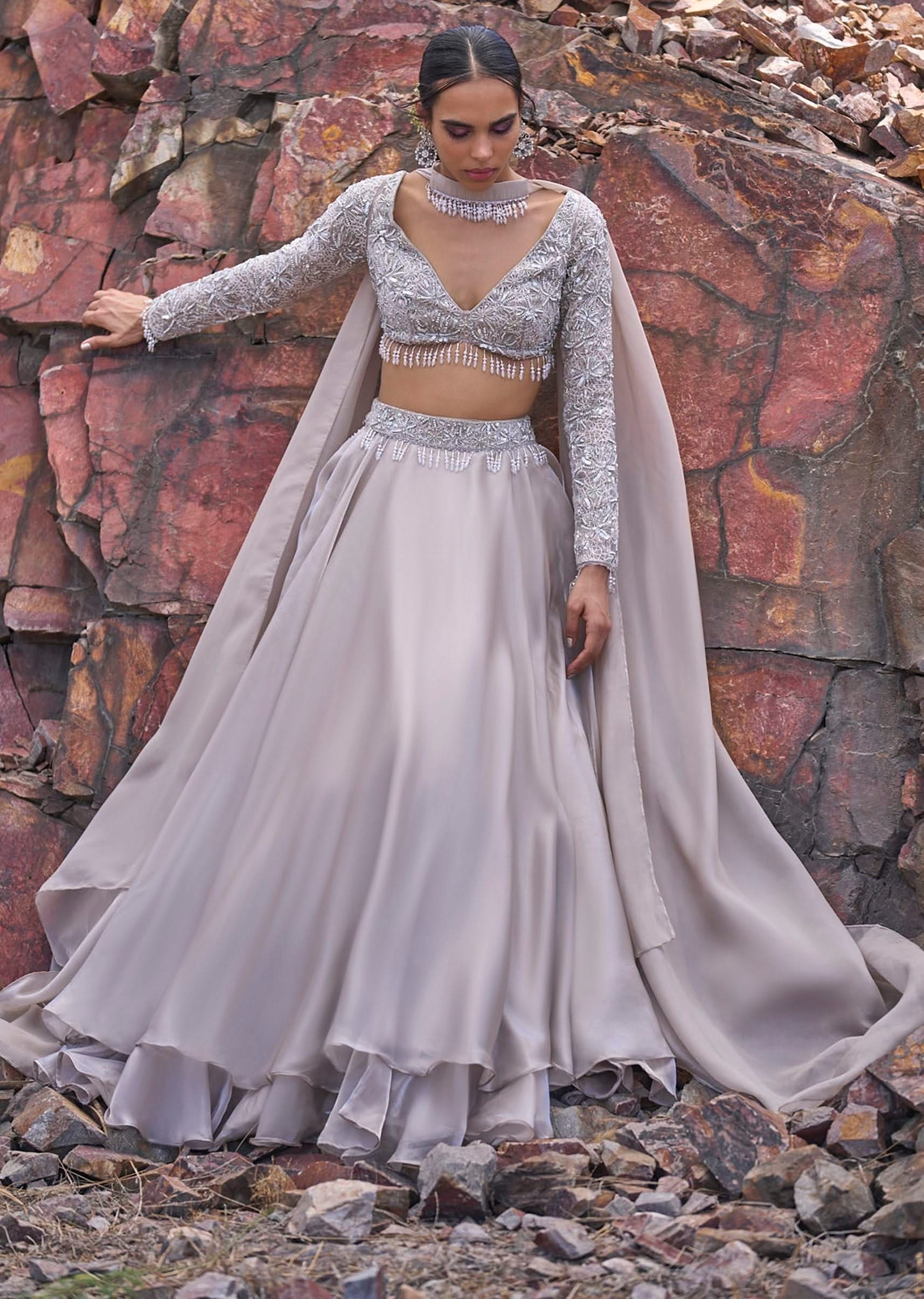 White Ruffle Lehenga With Blouse And Choker Dupatta - Image 7