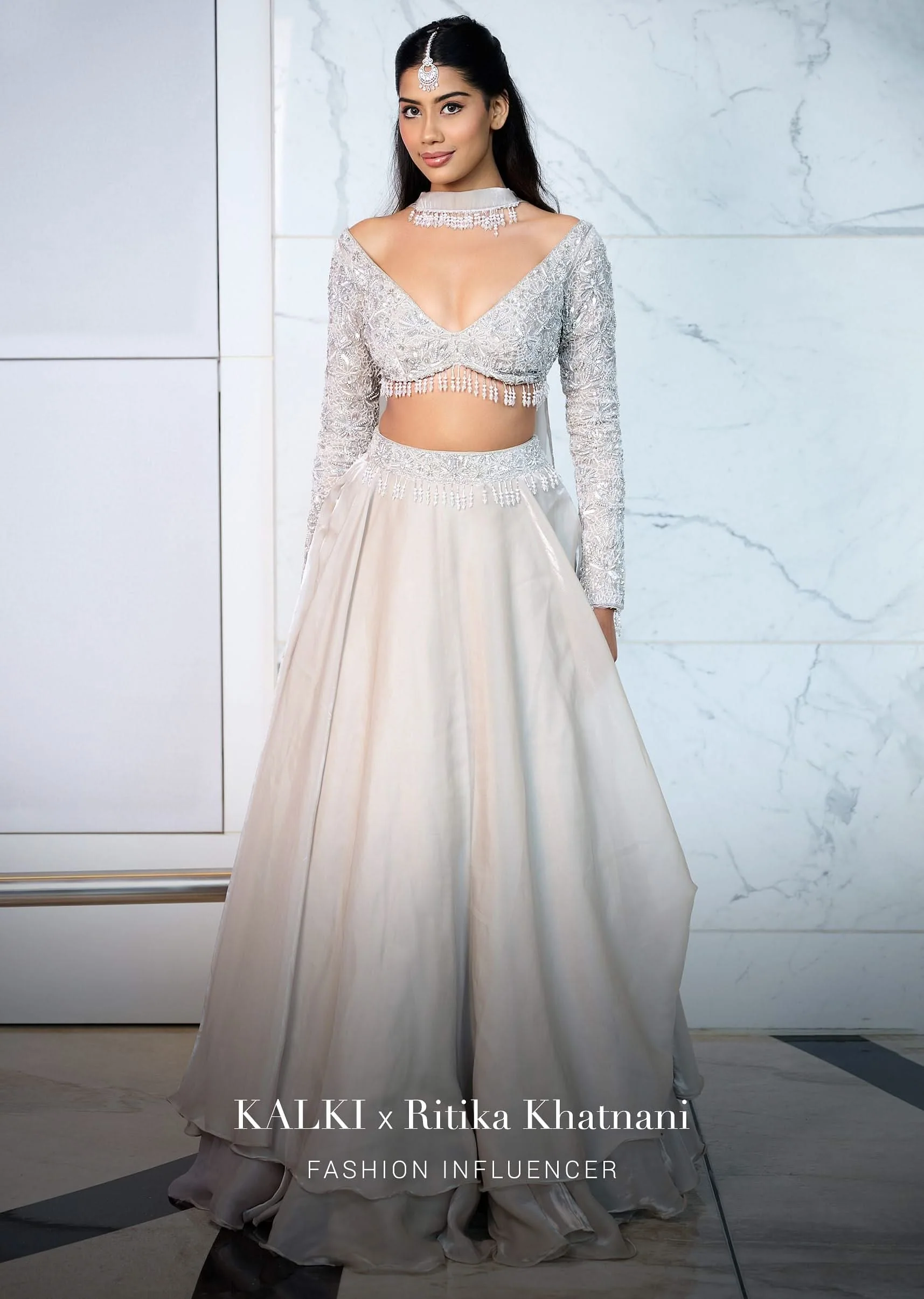 White Ruffle Lehenga With Blouse And Choker Dupatta - Image 8