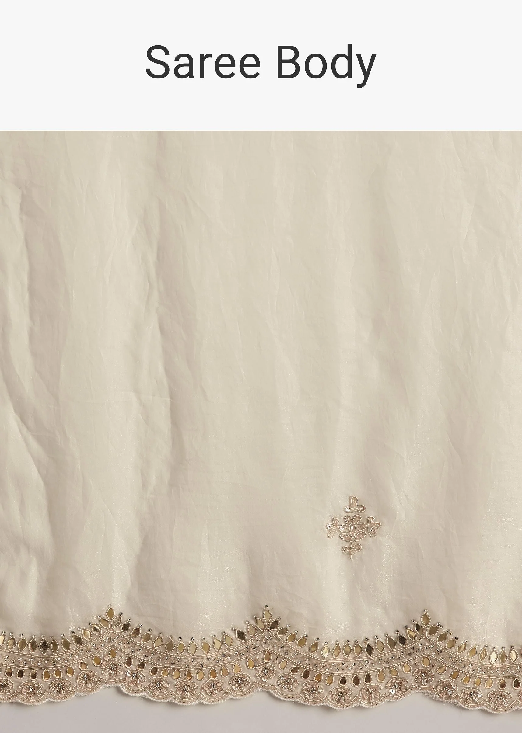 White Satin Embroidered Saree With Gota Patti Work - Image 9