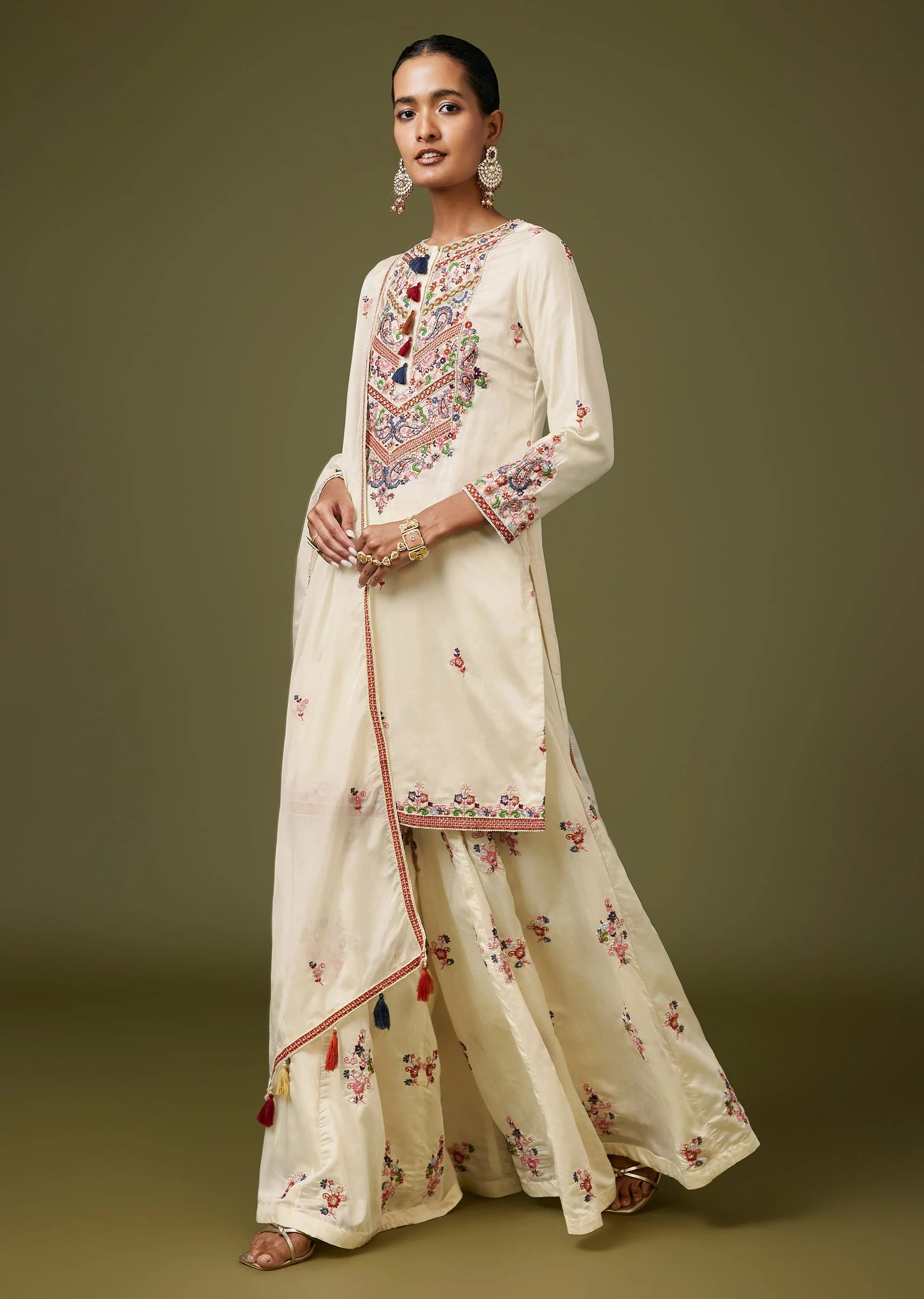 White Thread And Moti Work Palazzo Set