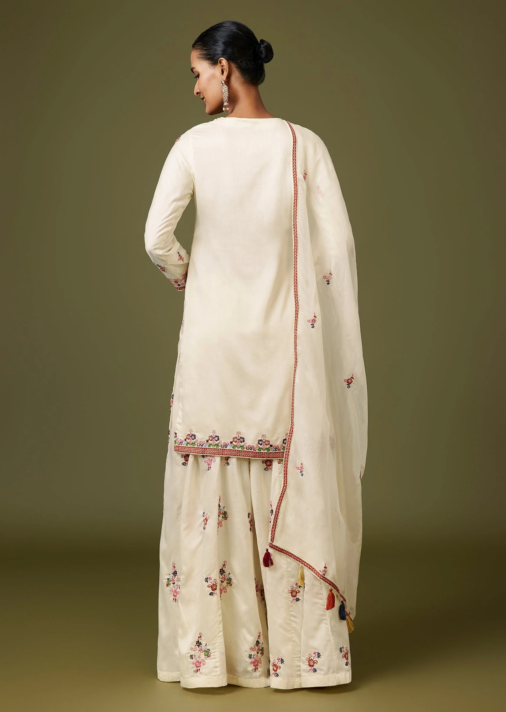 White Thread And Moti Work Palazzo Set - Image 5
