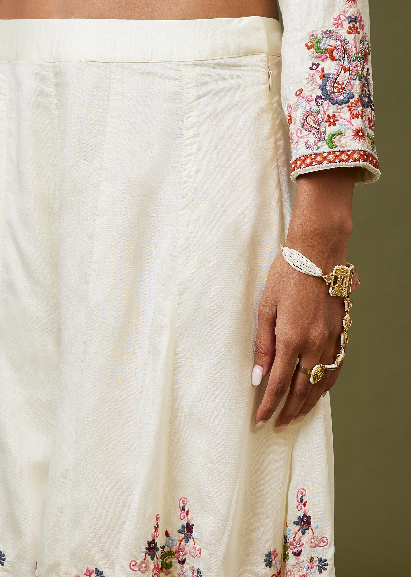 White Thread And Moti Work Palazzo Set - Image 6