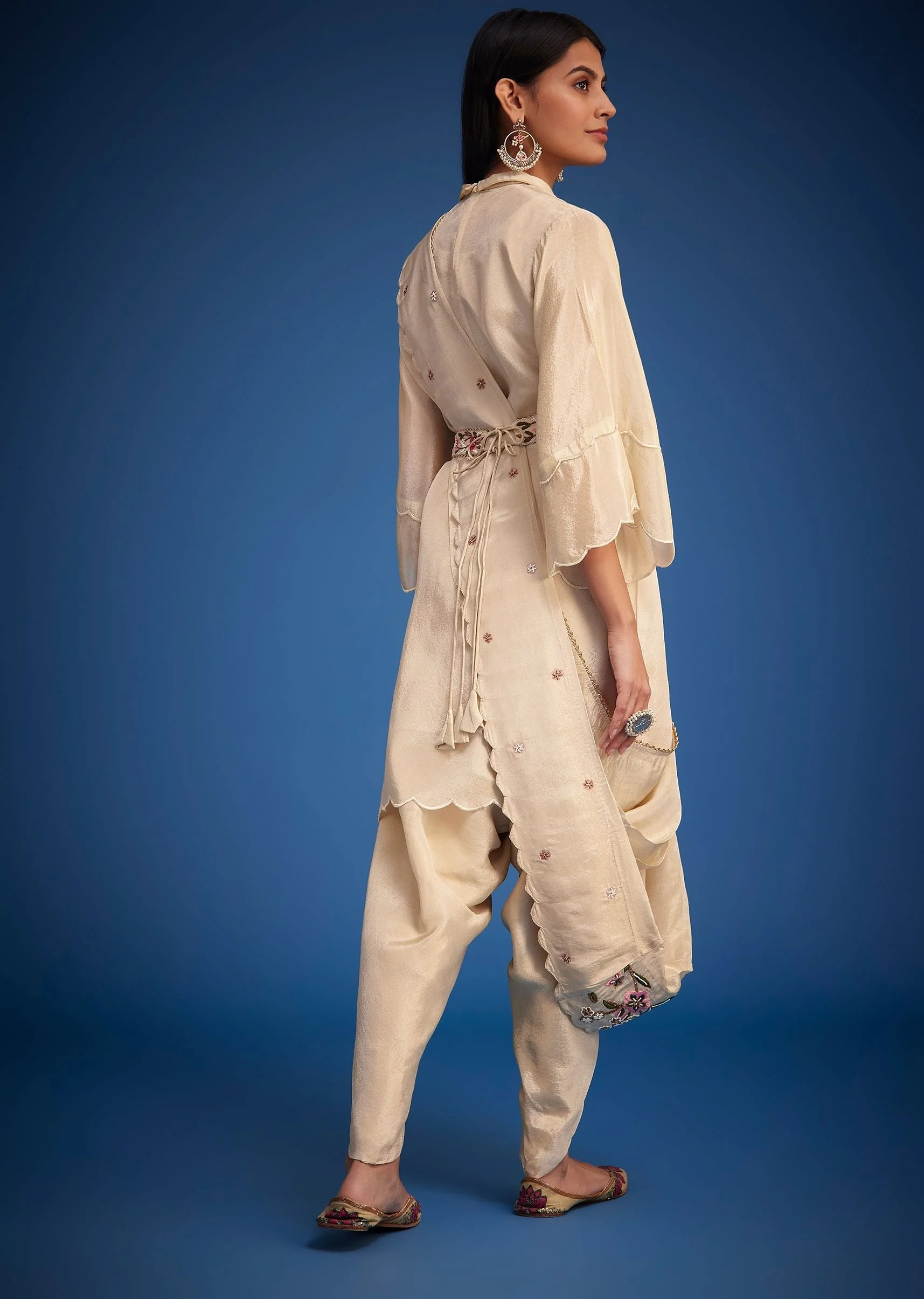 White Tissue Embroidered Dhoti Set - Image 5