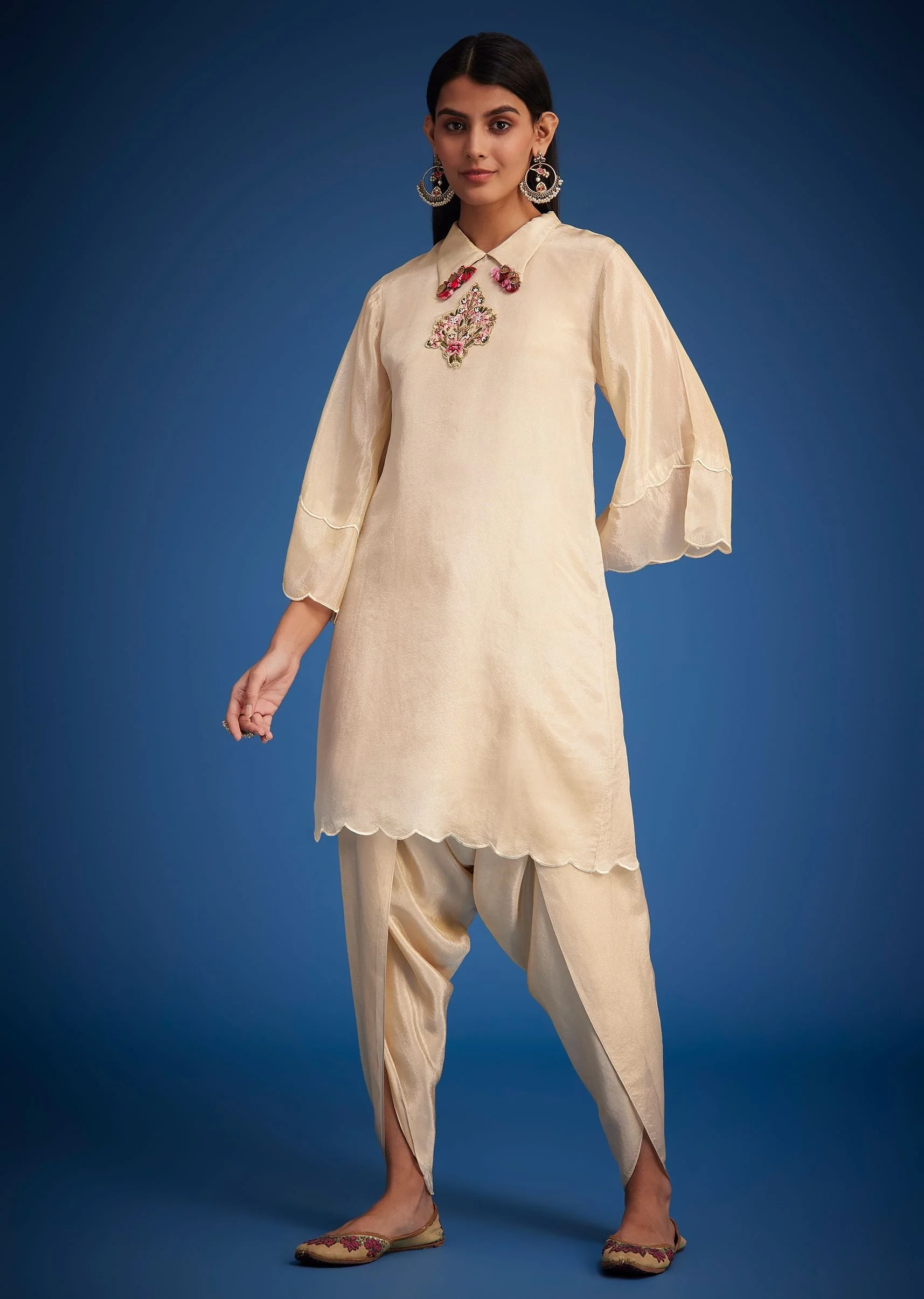 White Tissue Embroidered Dhoti Set - Image 6