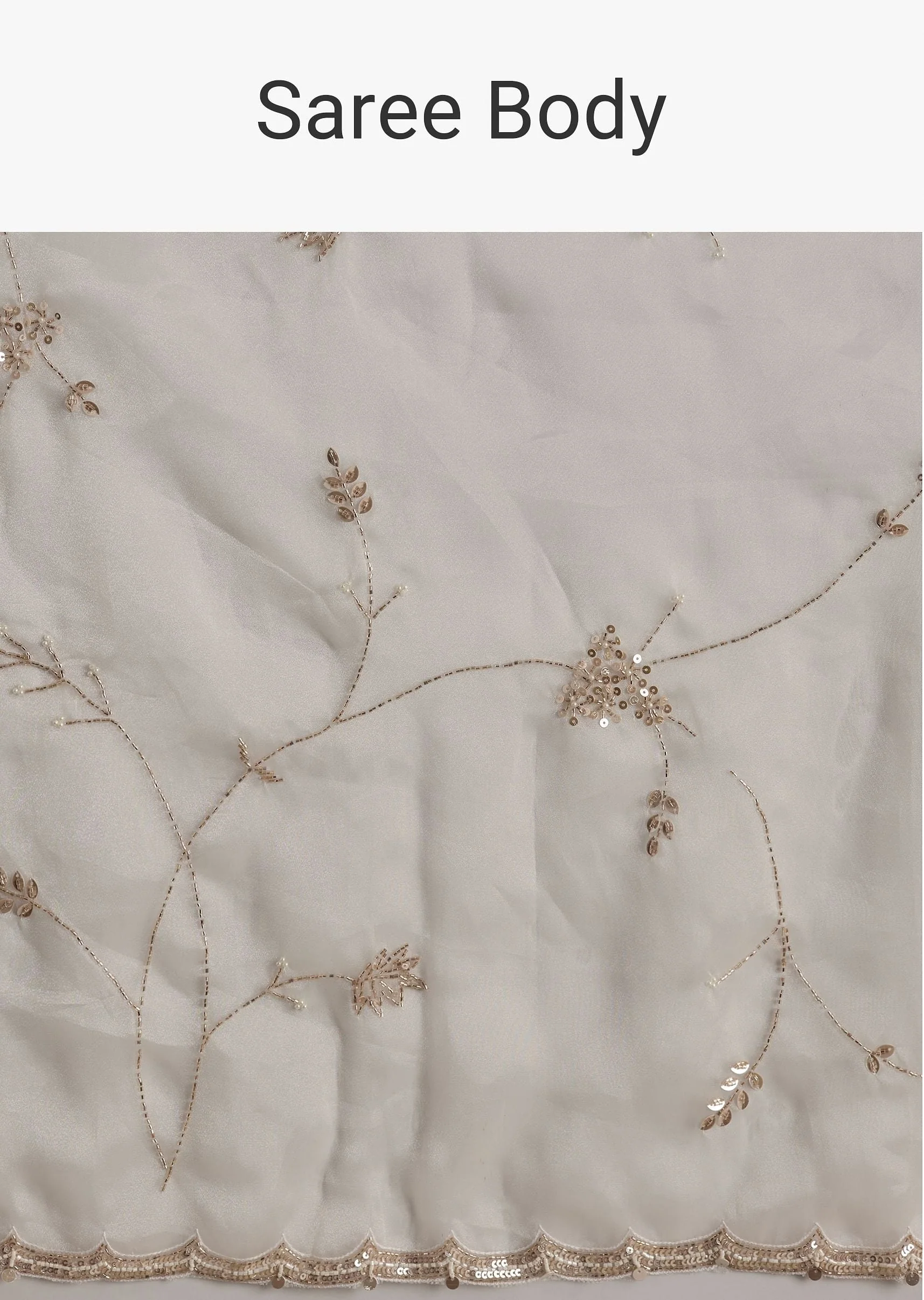 White Tissue Embroidered Saree With Scallop Border - Image 9