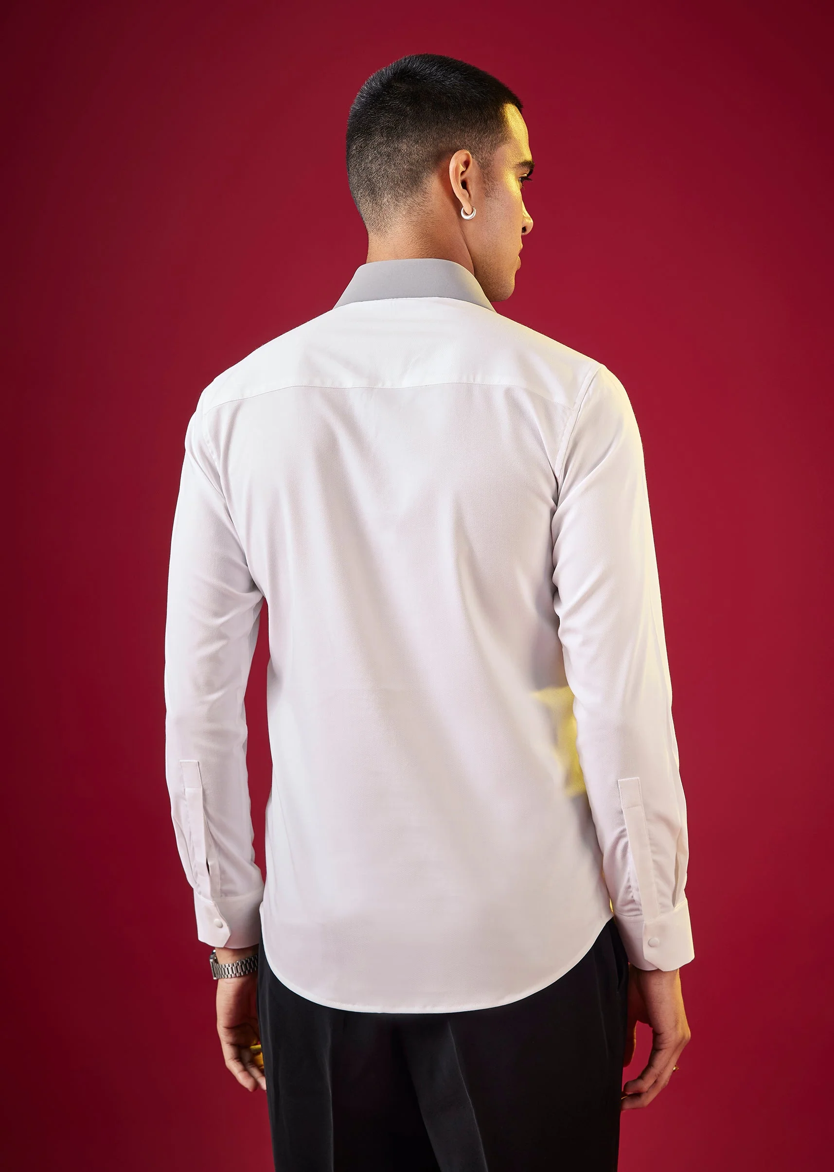 White Viscose Button Front Mens Shirt - Image 5
