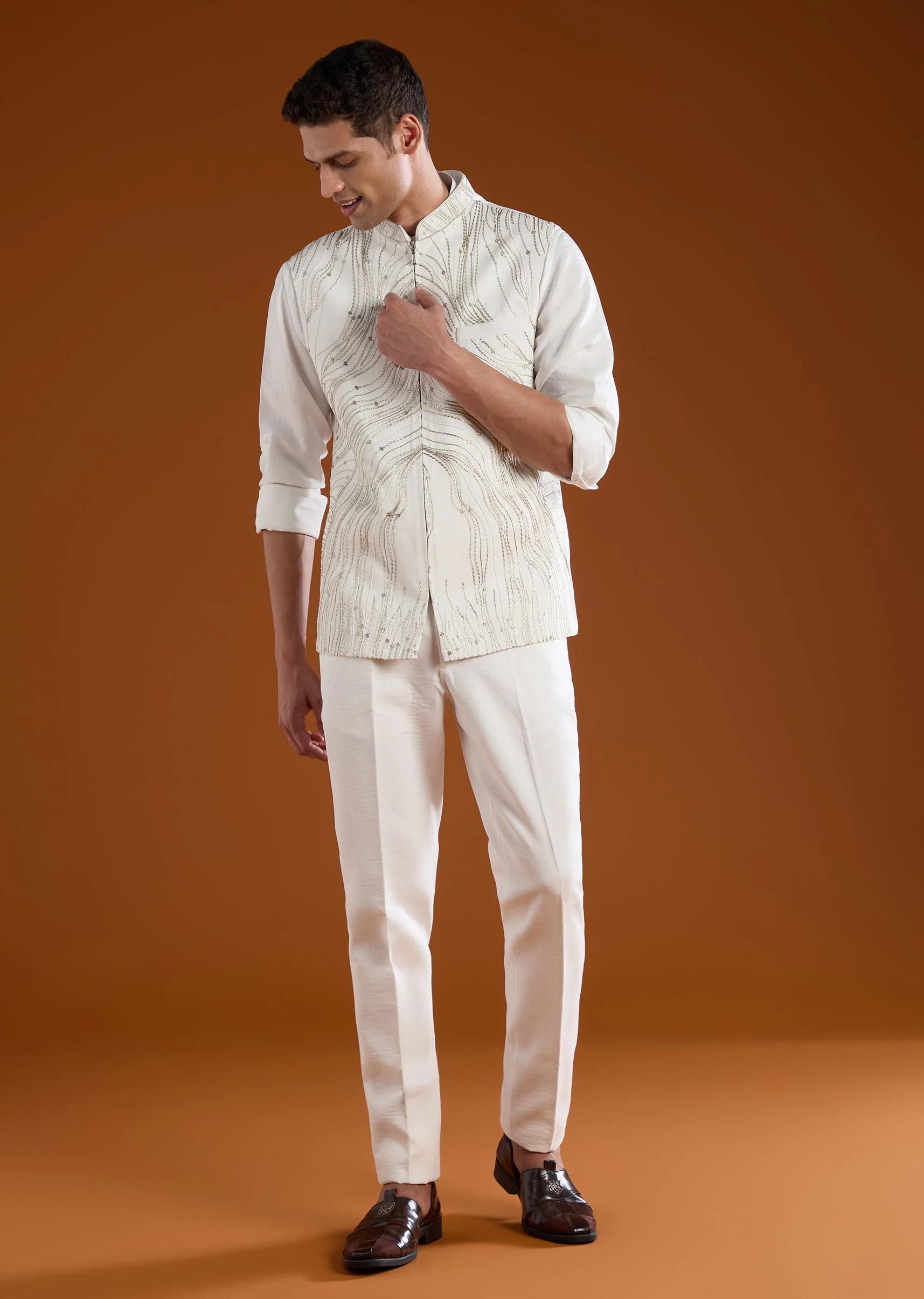 White Viscose Jacket and Kurta Set - Image 3