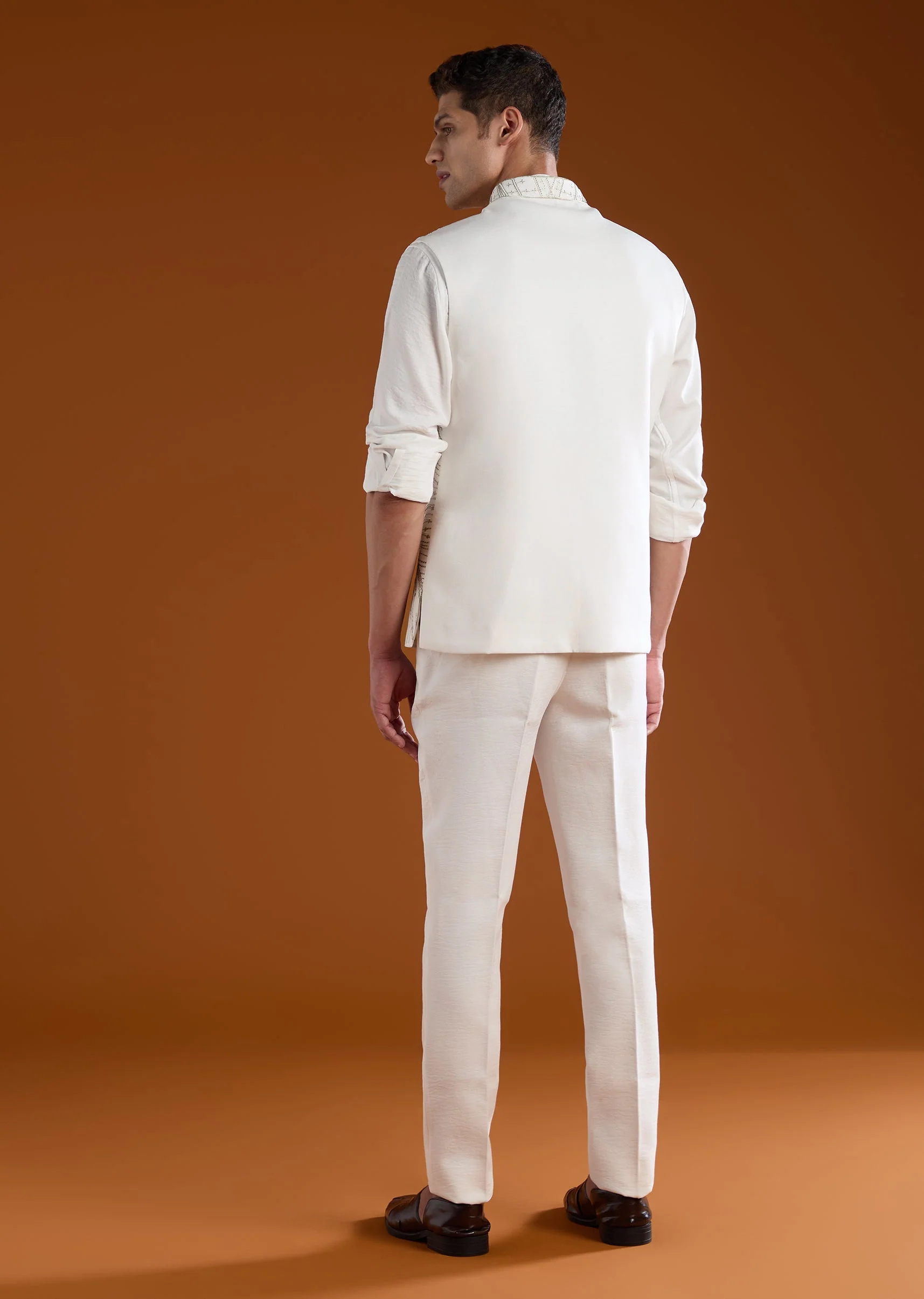 White Viscose Jacket and Kurta Set - Image 5
