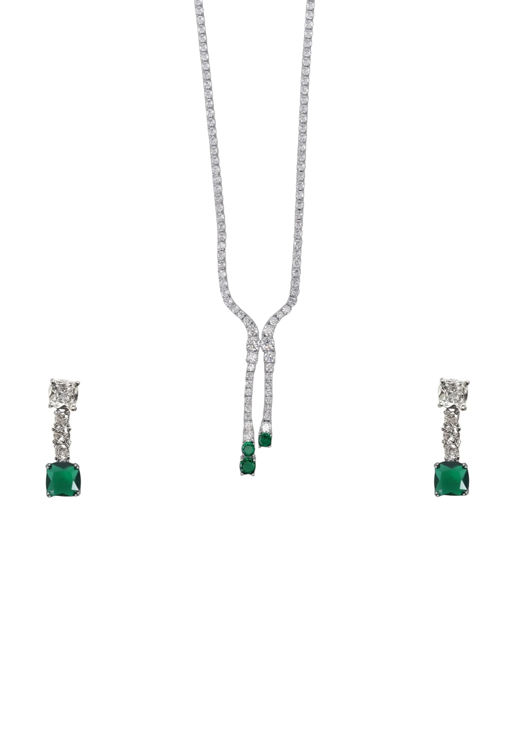 White Zircon Tassel Pendant Necklace and Earring Set - Image 2