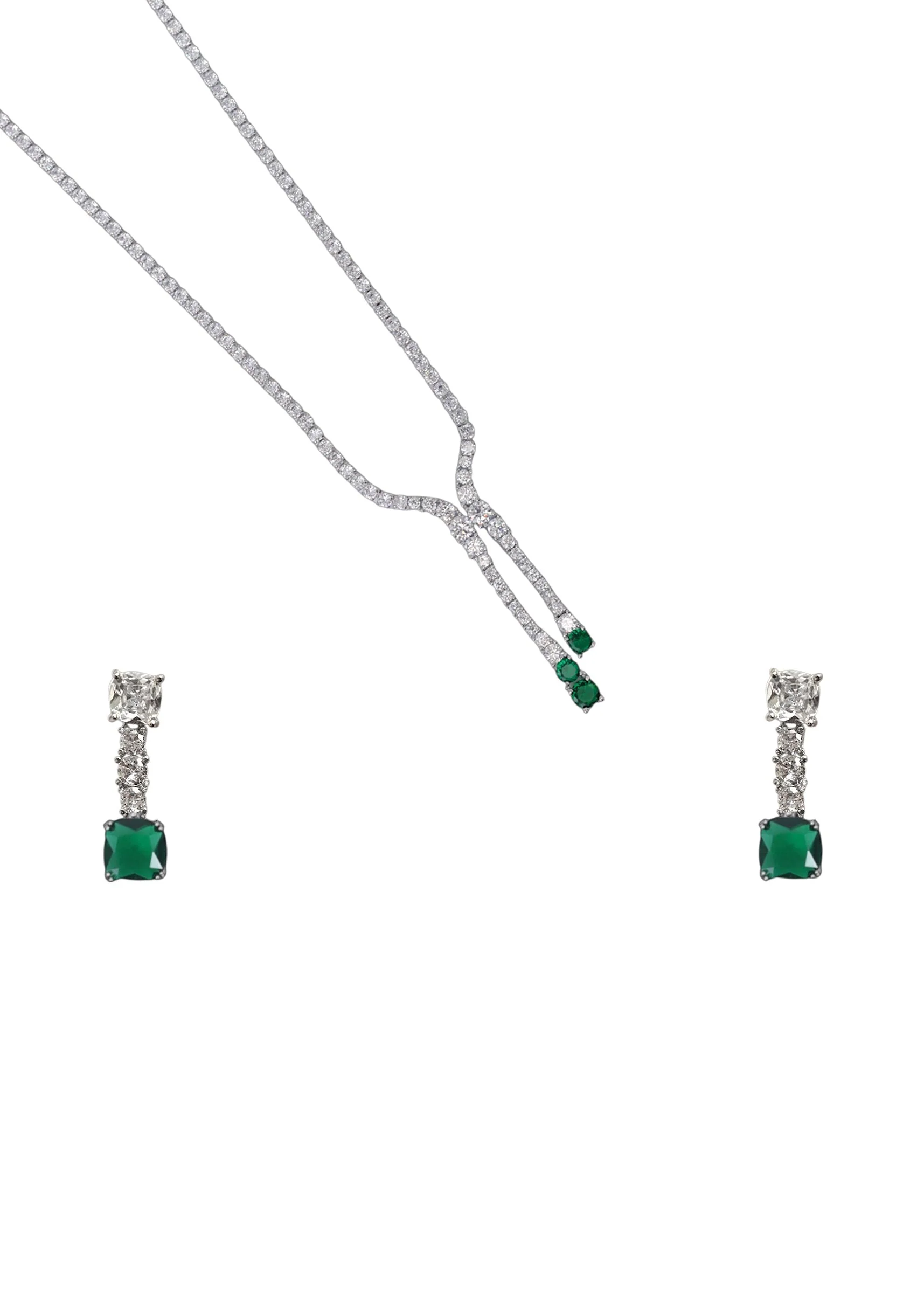 White Zircon Tassel Pendant Necklace and Earring Set - Image 3