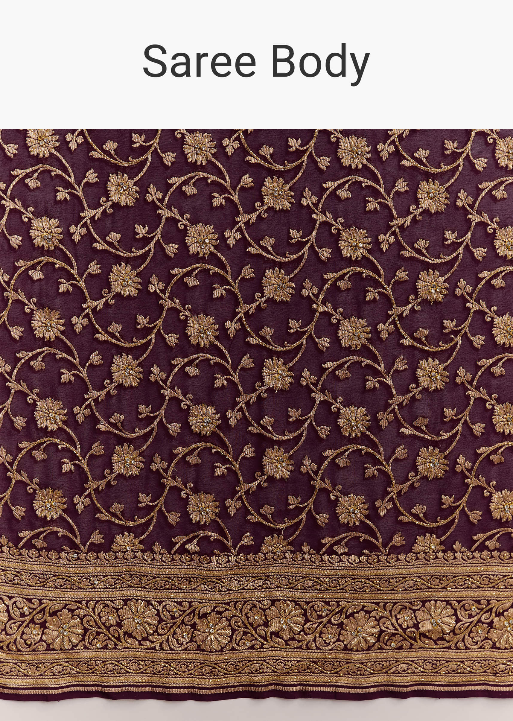 Wine Banarasi Silk Saree With Heavy Zari And Jaal Work - Image 9