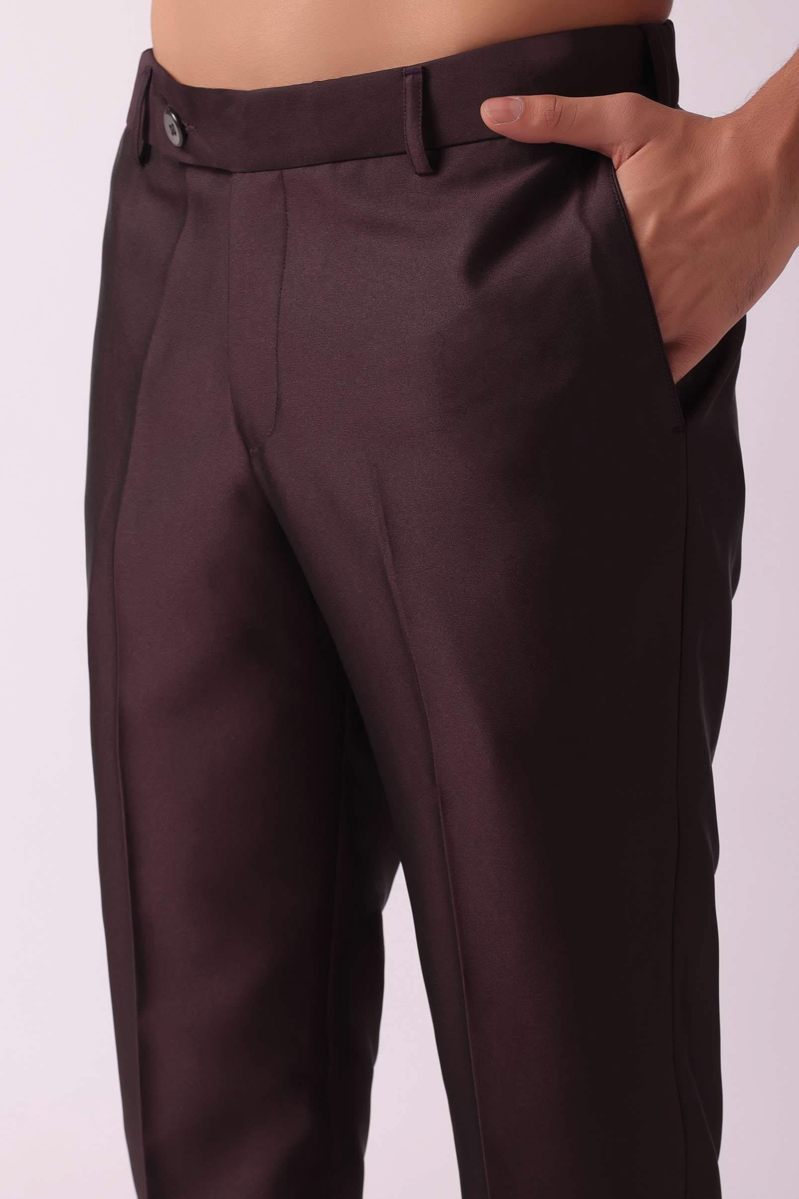 Wine Blazer And Pant Set In Terry Rayon Fabric - Image 8