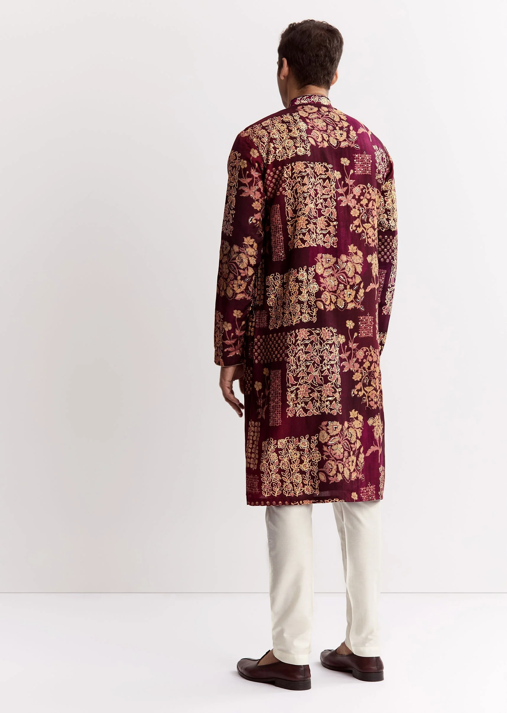 Wine Chanderi Kurta Set With Stone Sequins And Cutdana Work - Image 5
