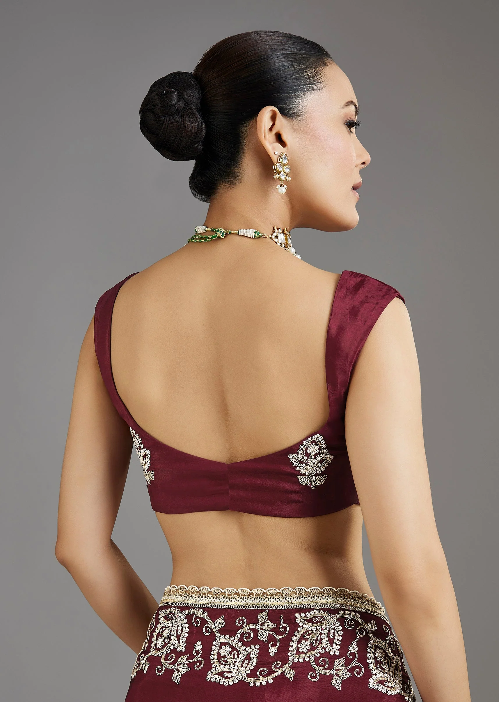 Wine Crepe Silk Saree - Image 8
