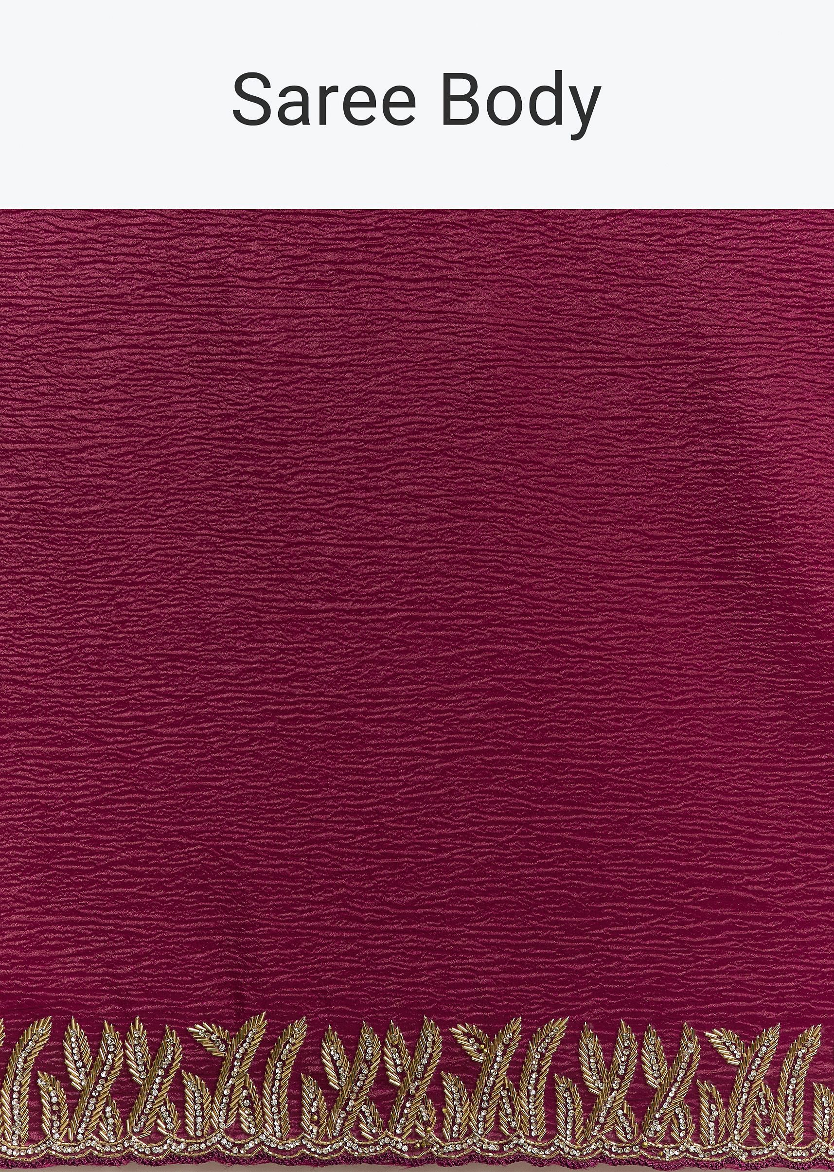 Wine Crushed Tissue Saree With Cutdana And Stone Embroidery - Image 9