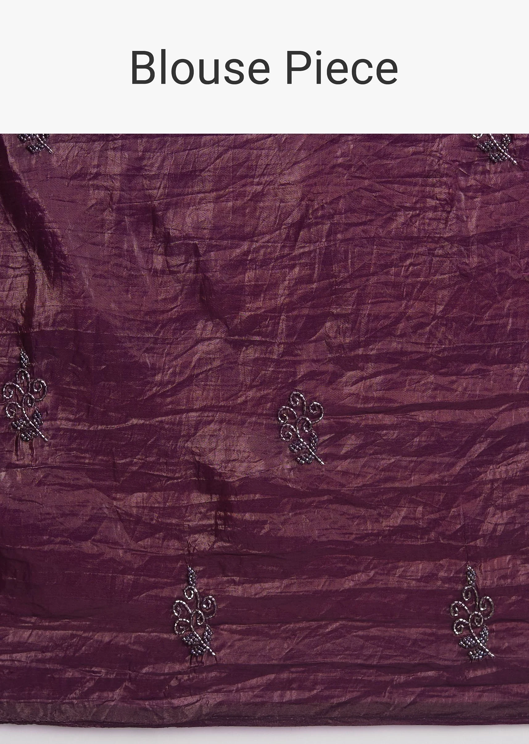 Wine Crushed Tissue Silk Saree With Cutdana Scallop Border - Image 9