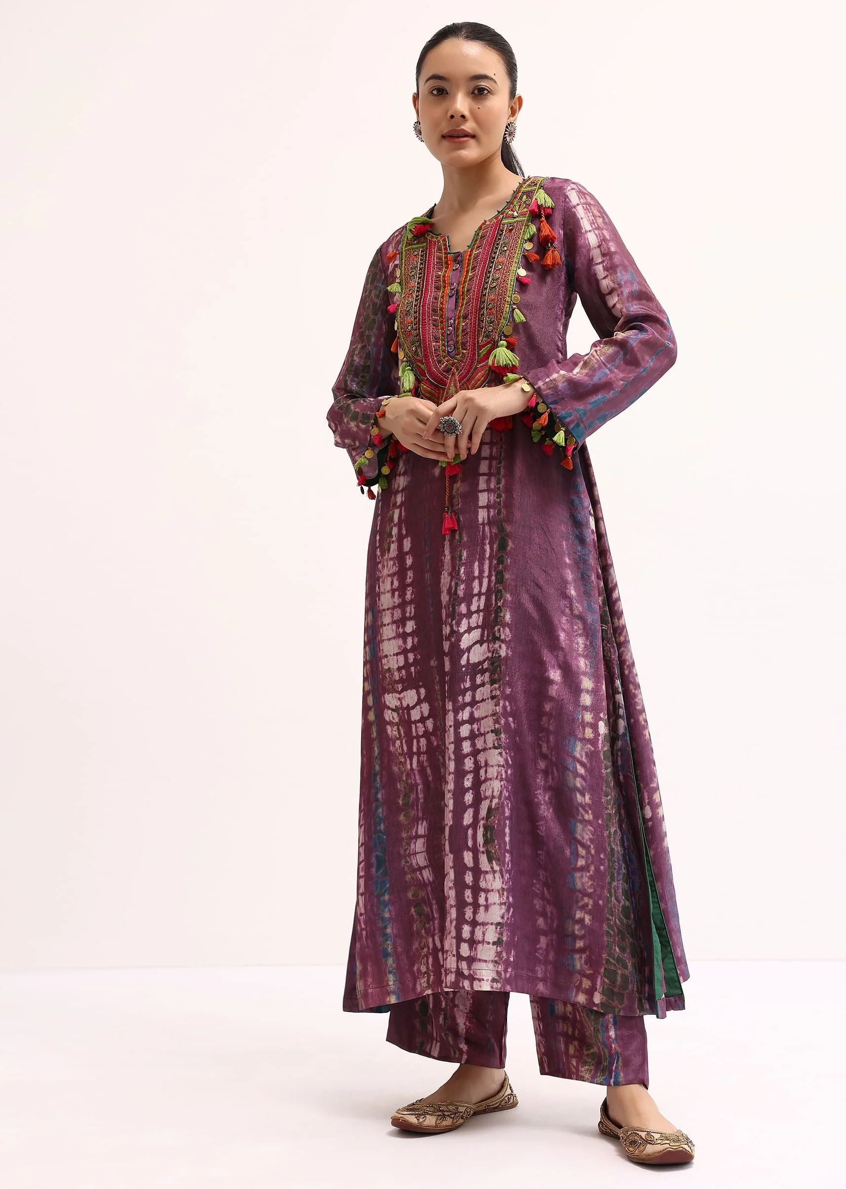 Wine Embroidered Crepe Kurta And Pant - Image 3