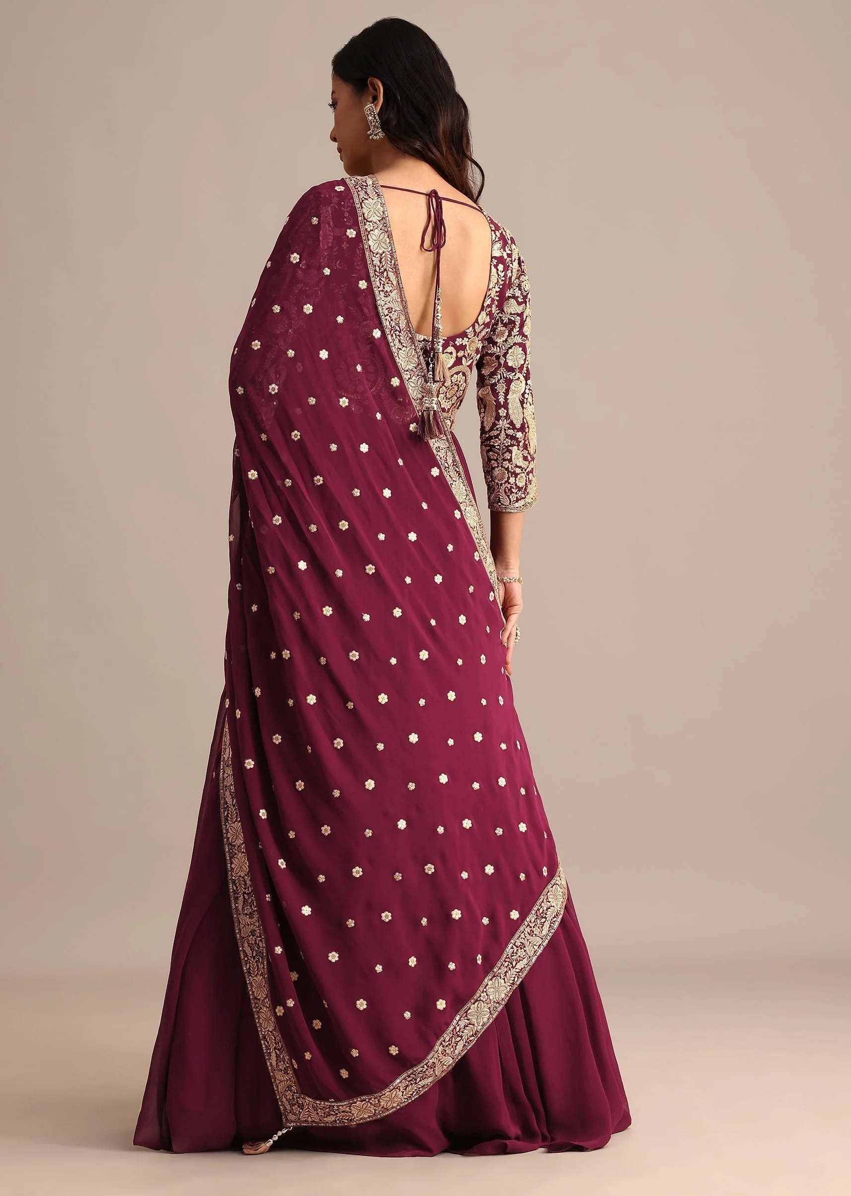 Wine Embroidered Georgette Anarkali Suit - Image 5