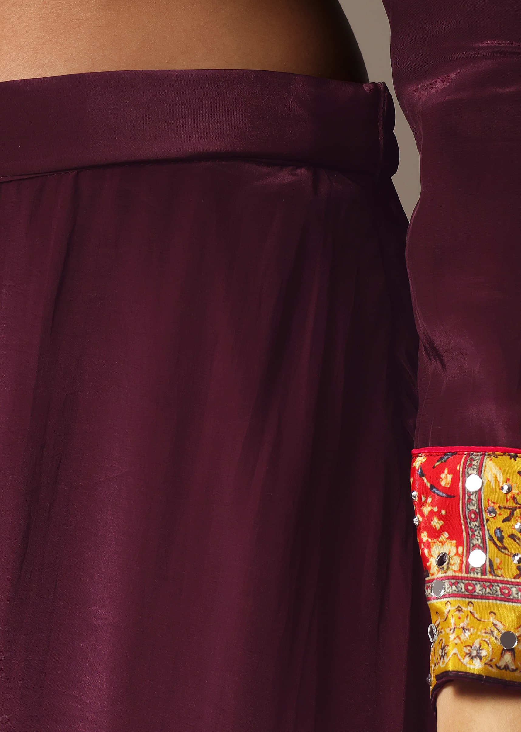 Wine Embroidered Kurta Palazzo Set With Mirror Work Dupatta - Image 6