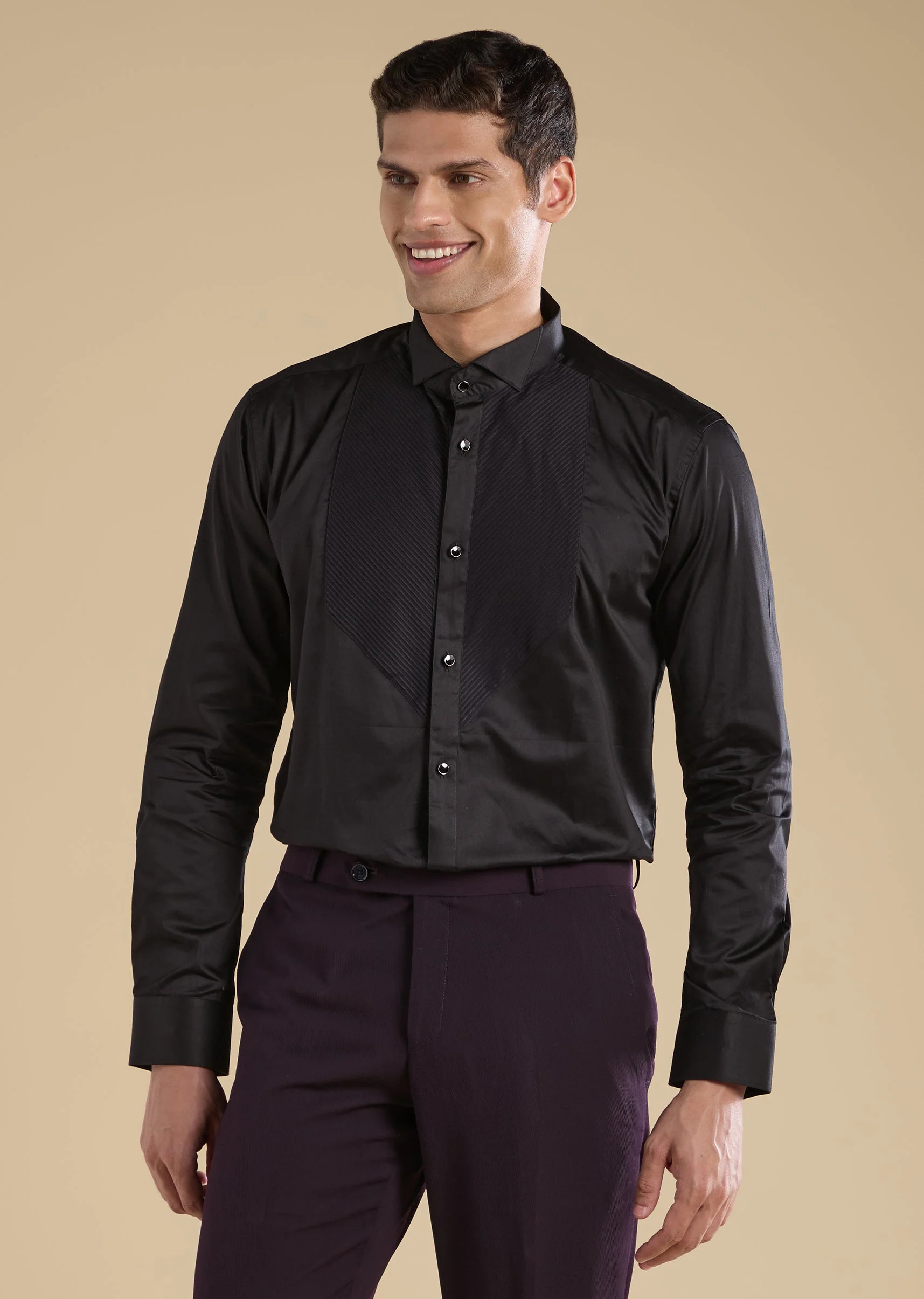 Wine Embroidered Tuxedo Set With Bow Shirt And Trousers - Image 6