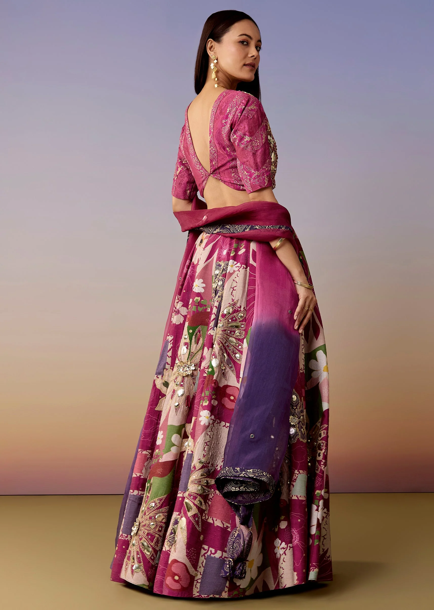 Wine Floral Abstract Bridesmaid Lehenga Set - Image 2