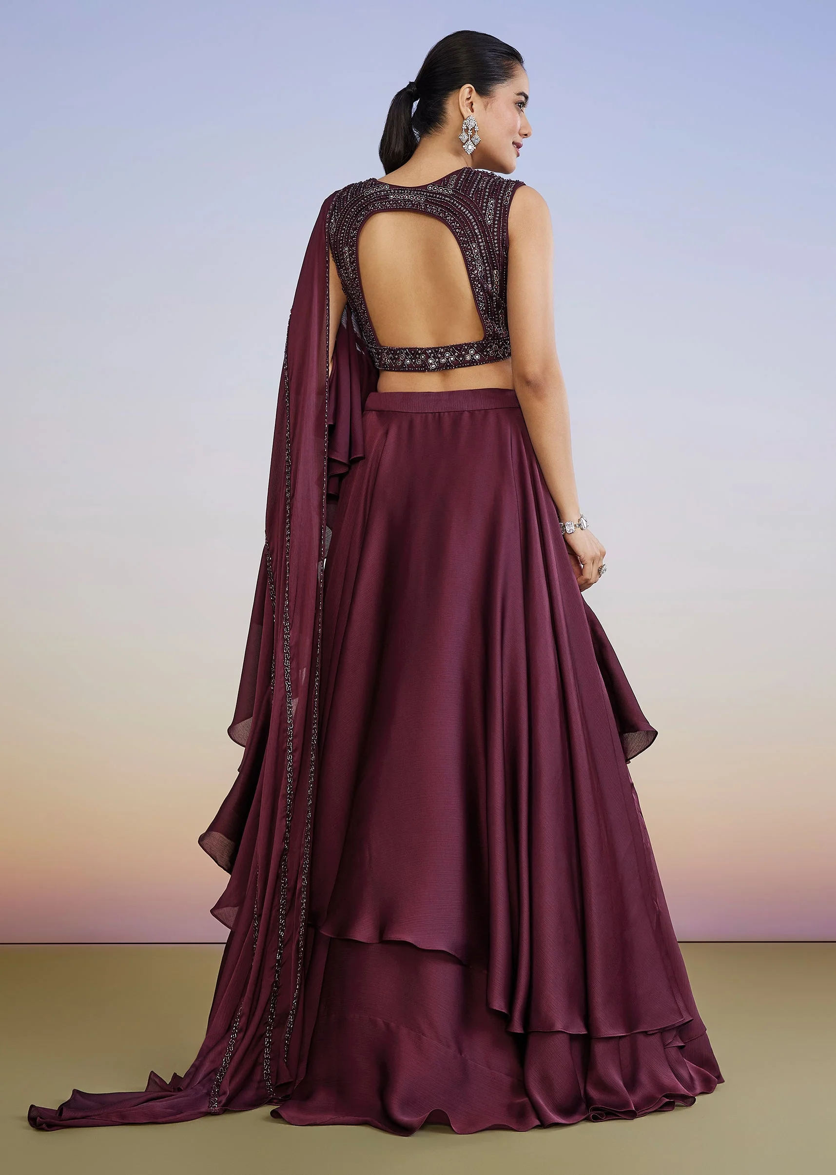 Wine Fusion Lehenga - Image 2