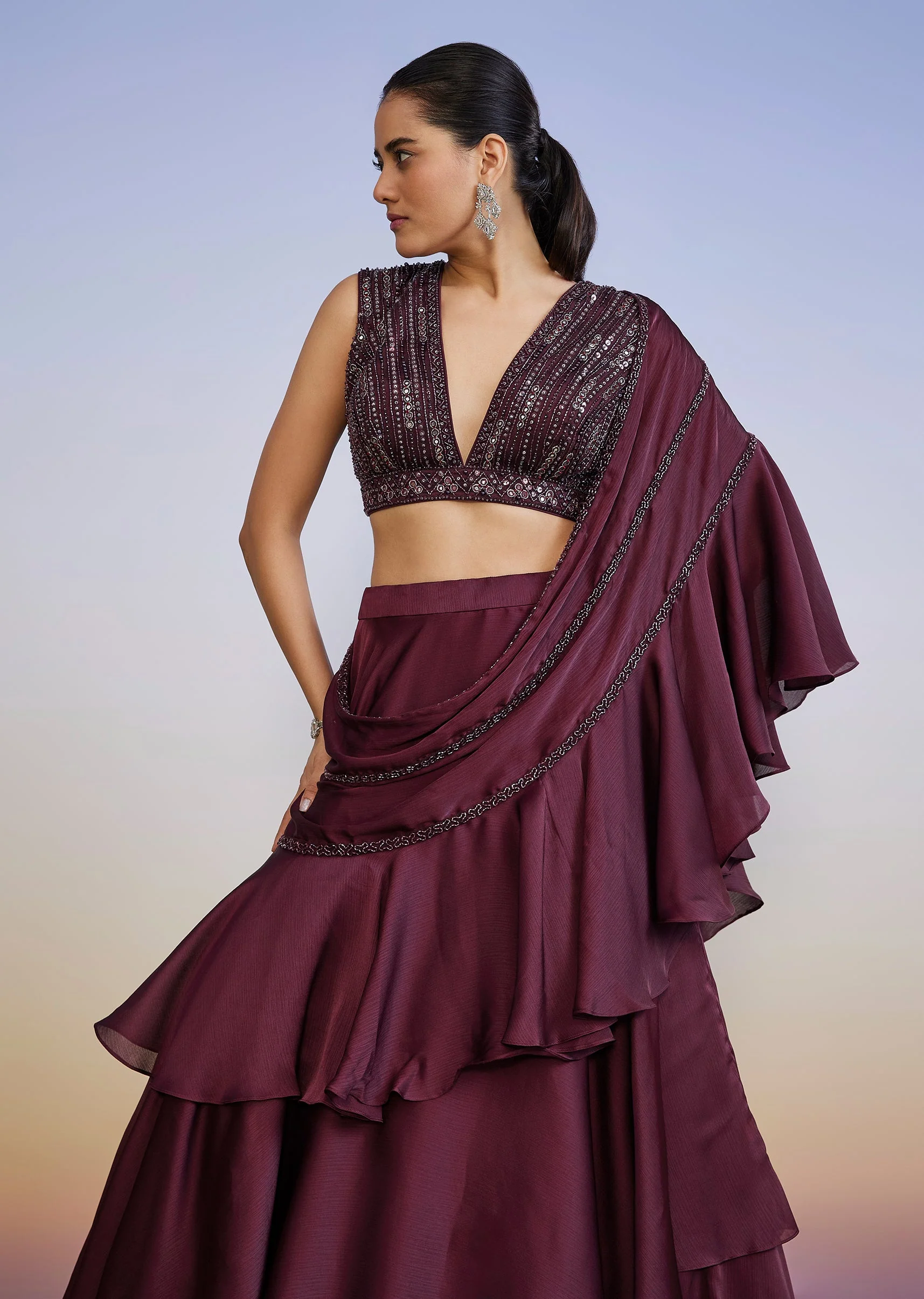 Wine Fusion Lehenga - Image 5