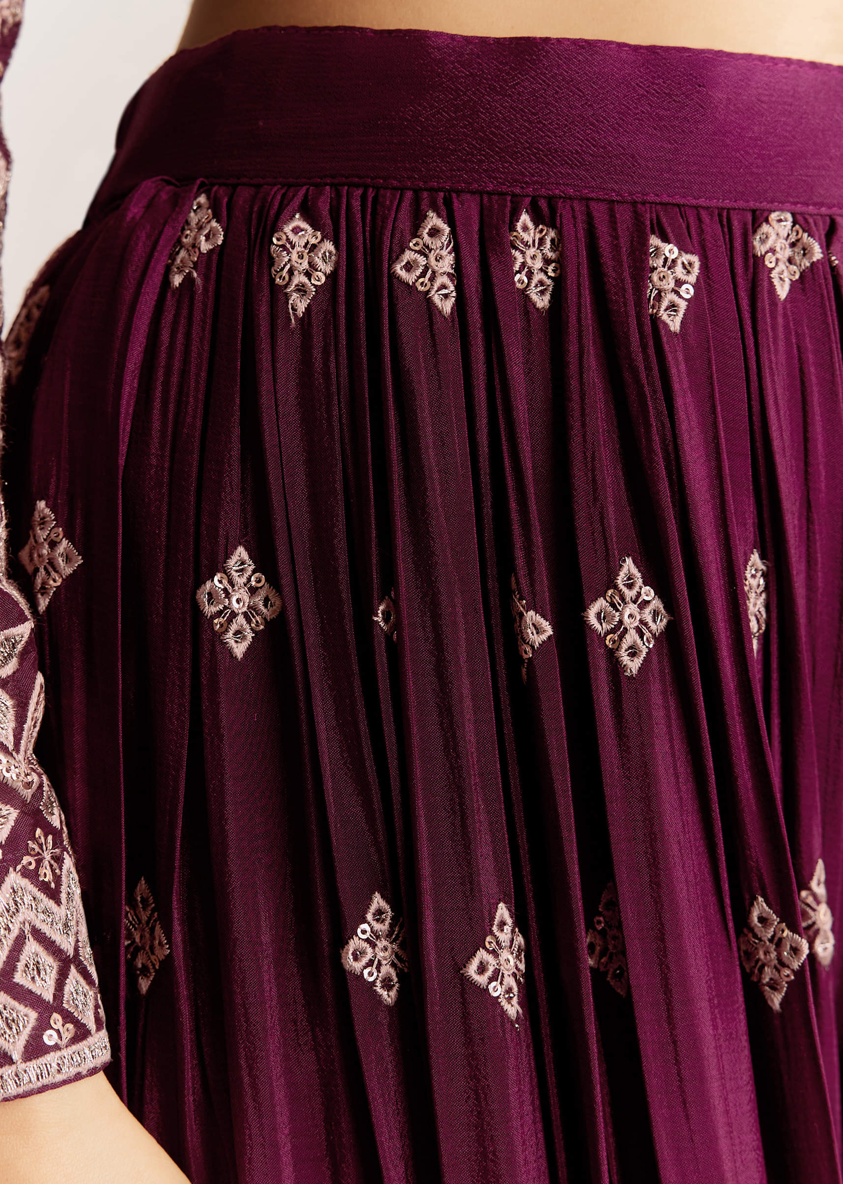 Wine Georgette Kurta Set With Zari And Resham Work - Image 6