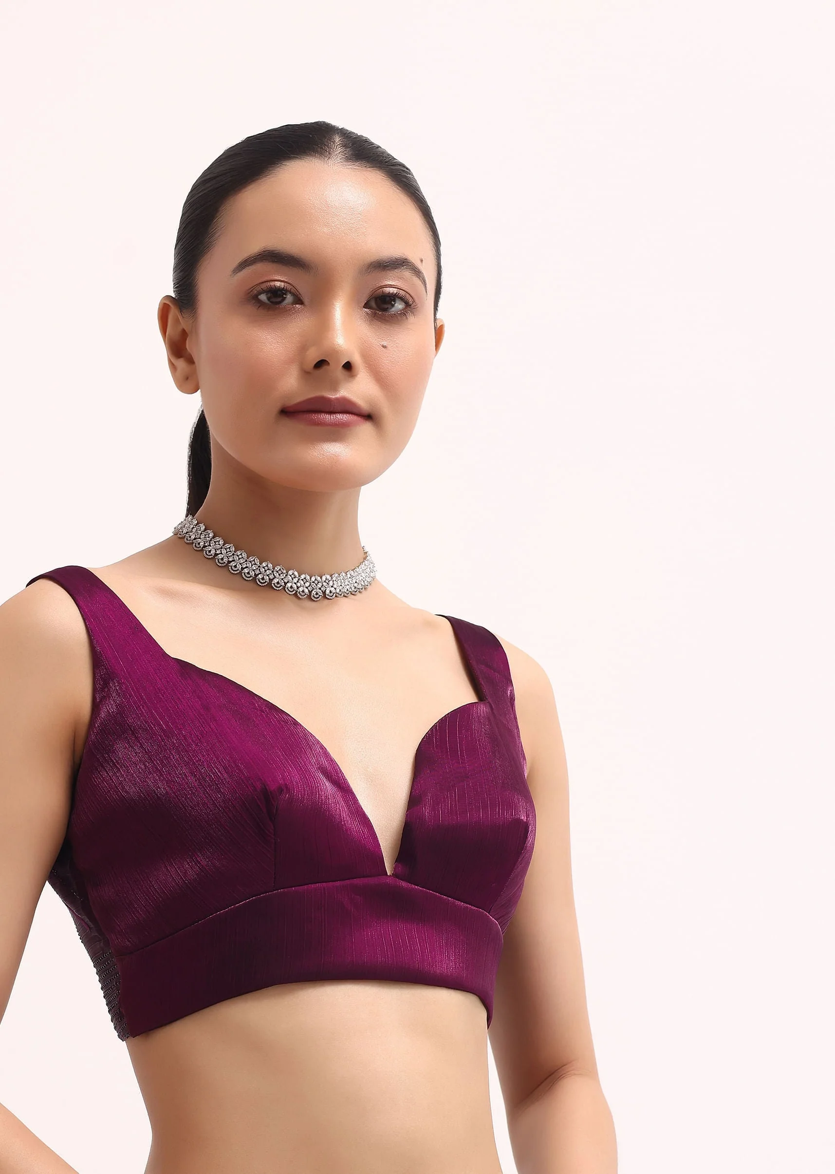 Wine Glass Tissue Saree In Swarovski With Unstitched Blouse - Image 6