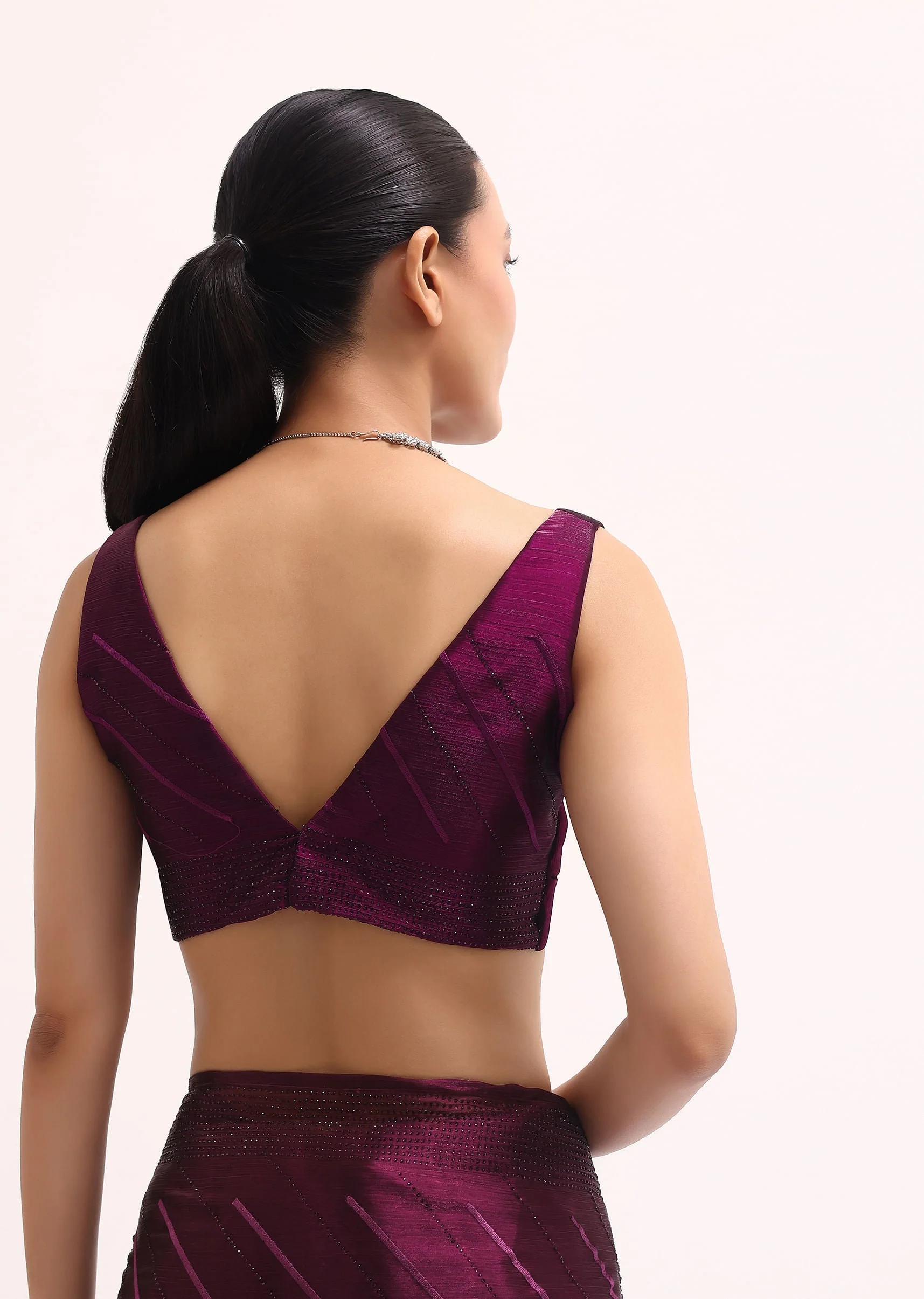 Wine Glass Tissue Saree In Swarovski With Unstitched Blouse - Image 7