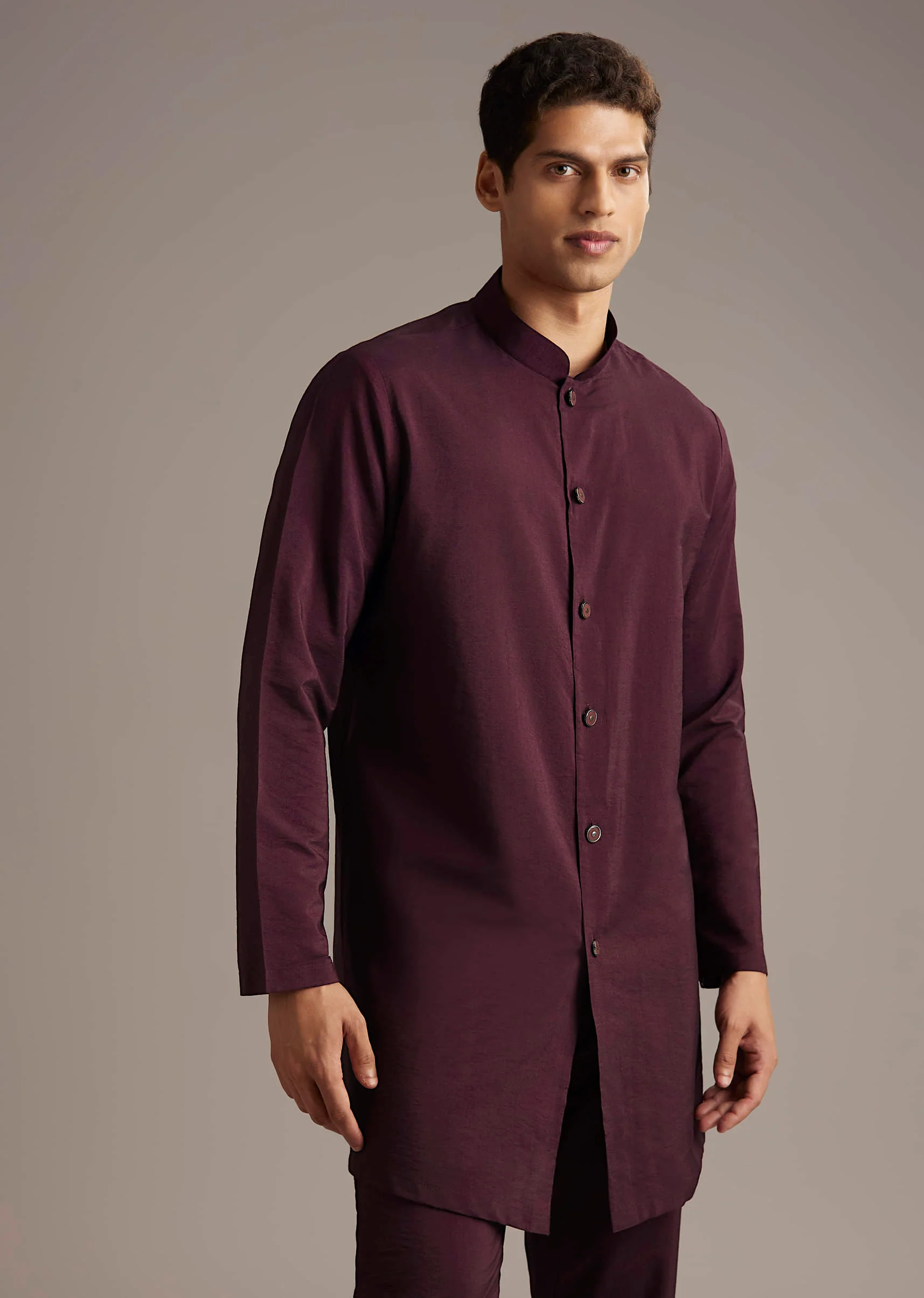 Wine Indo Western Set For Men With Cutdana Embroidery - Image 6