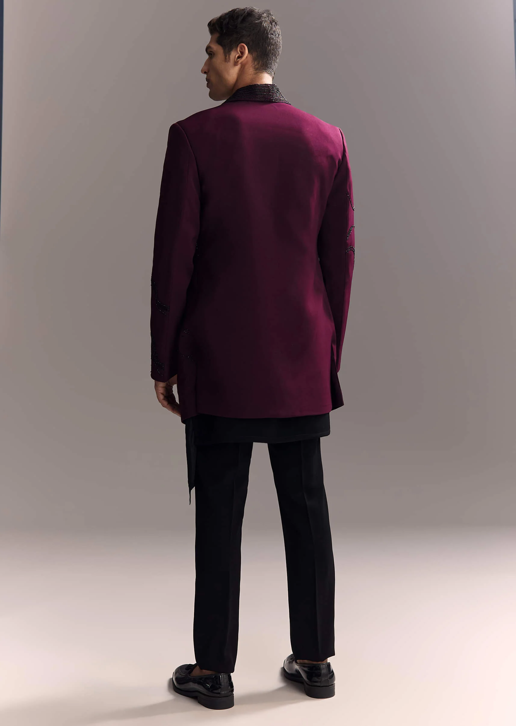 Wine Indo Western Set For Men With Heavy Hand Work - Image 5