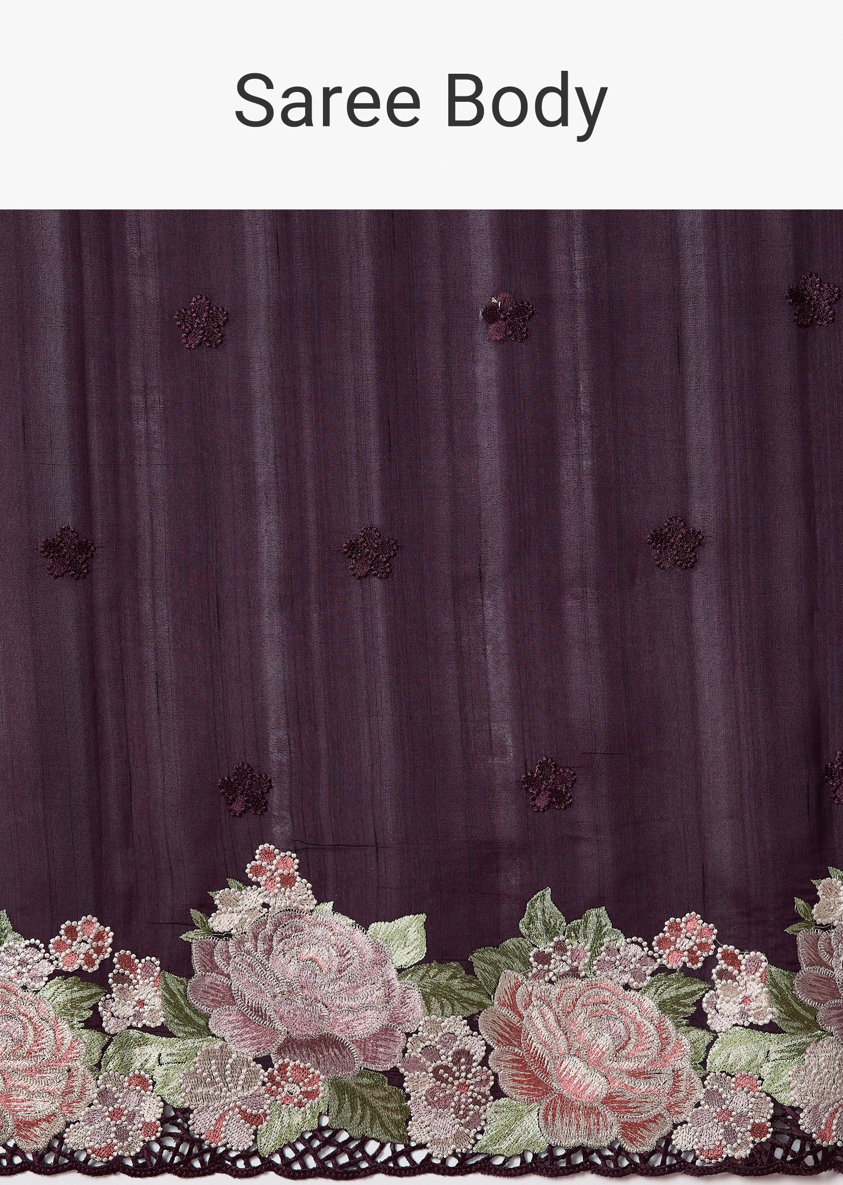 Wine Kora Silk Saree With Floral Thread Embroidered Border - Image 9
