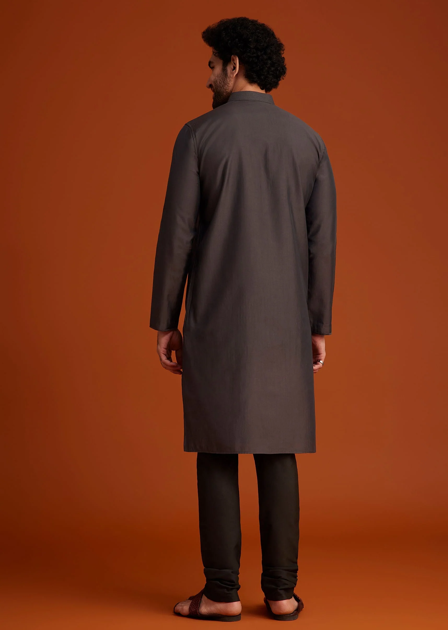 Wine Kurta Pajama Set With Contrast Panel Design - Image 5