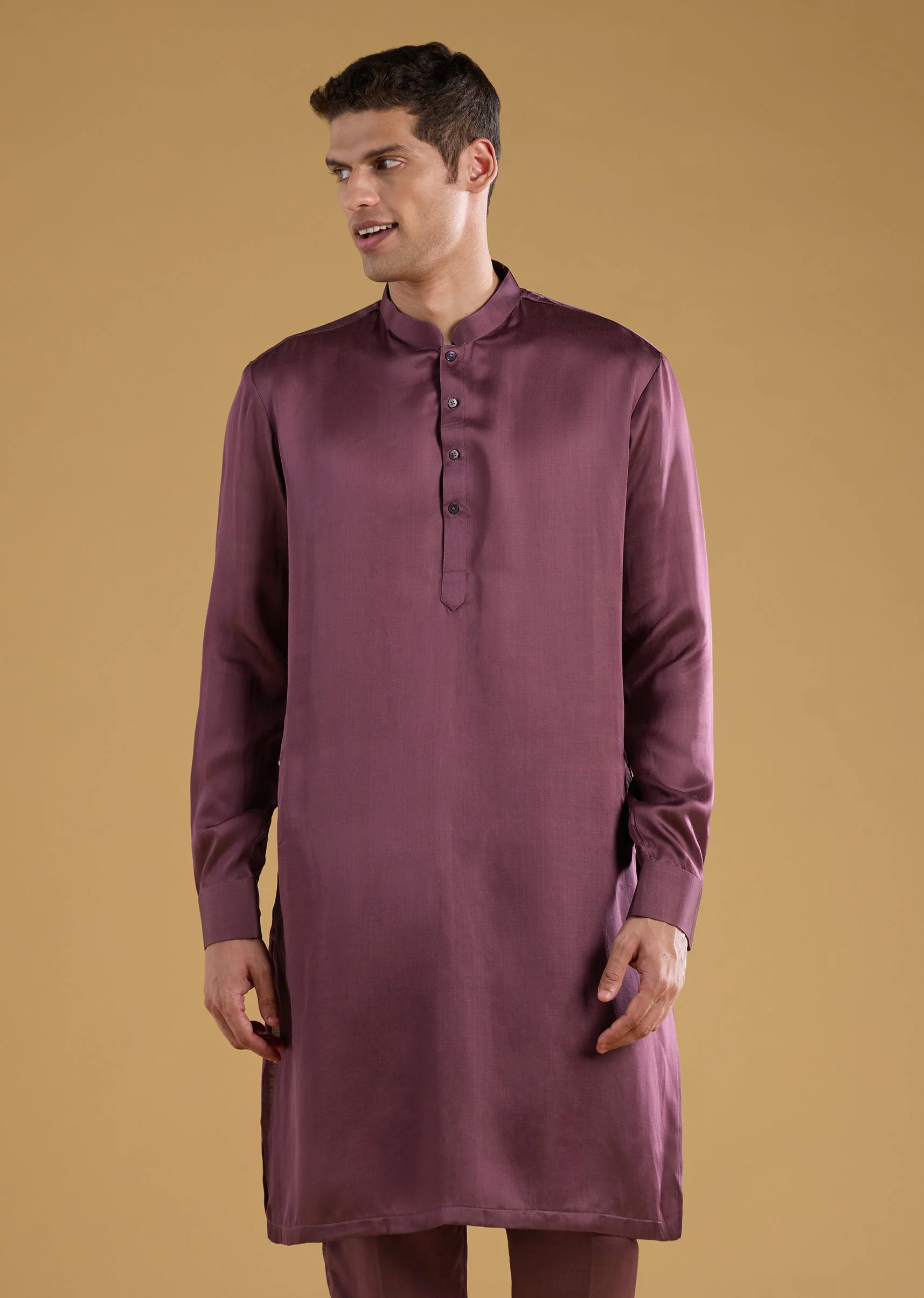 Wine Linen Satin Silk Embroidered Mens Jacket and Kurta Set - Image 6