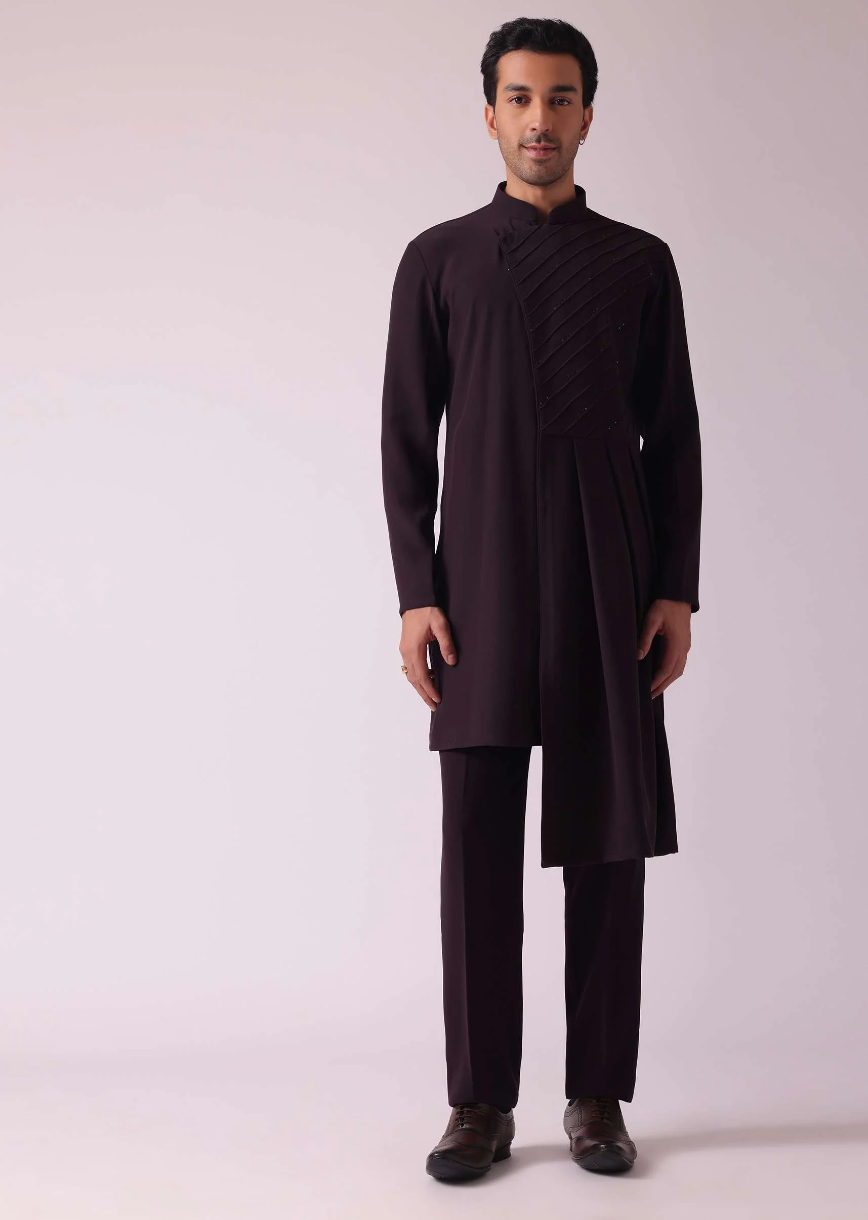 Wine Purple Embroidered Indowestern In Suiting Fabric - Image 5