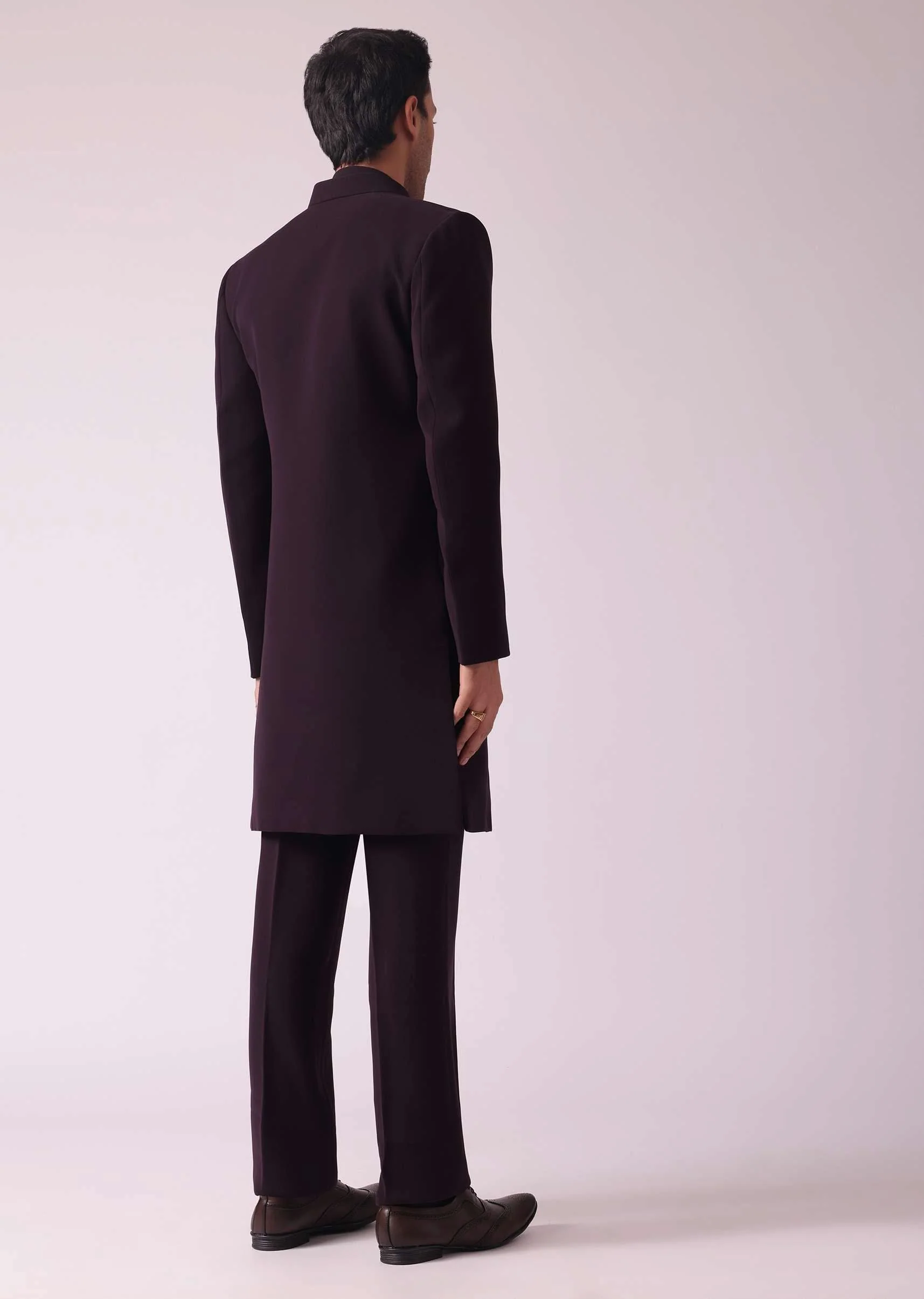 Wine Purple Embroidered Indowestern In Suiting Fabric - Image 6