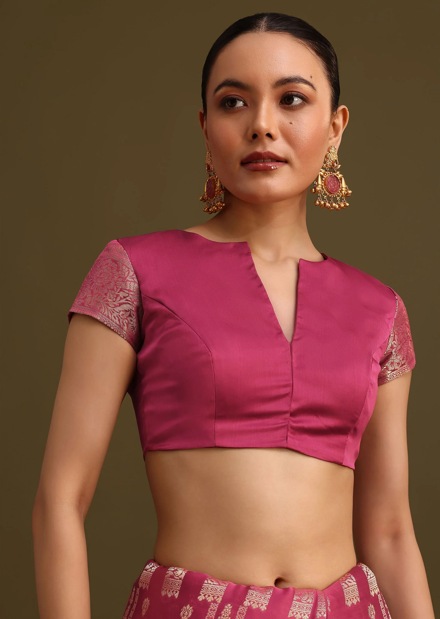 Wine Satin Brocade Zari Weave Saree - Image 7