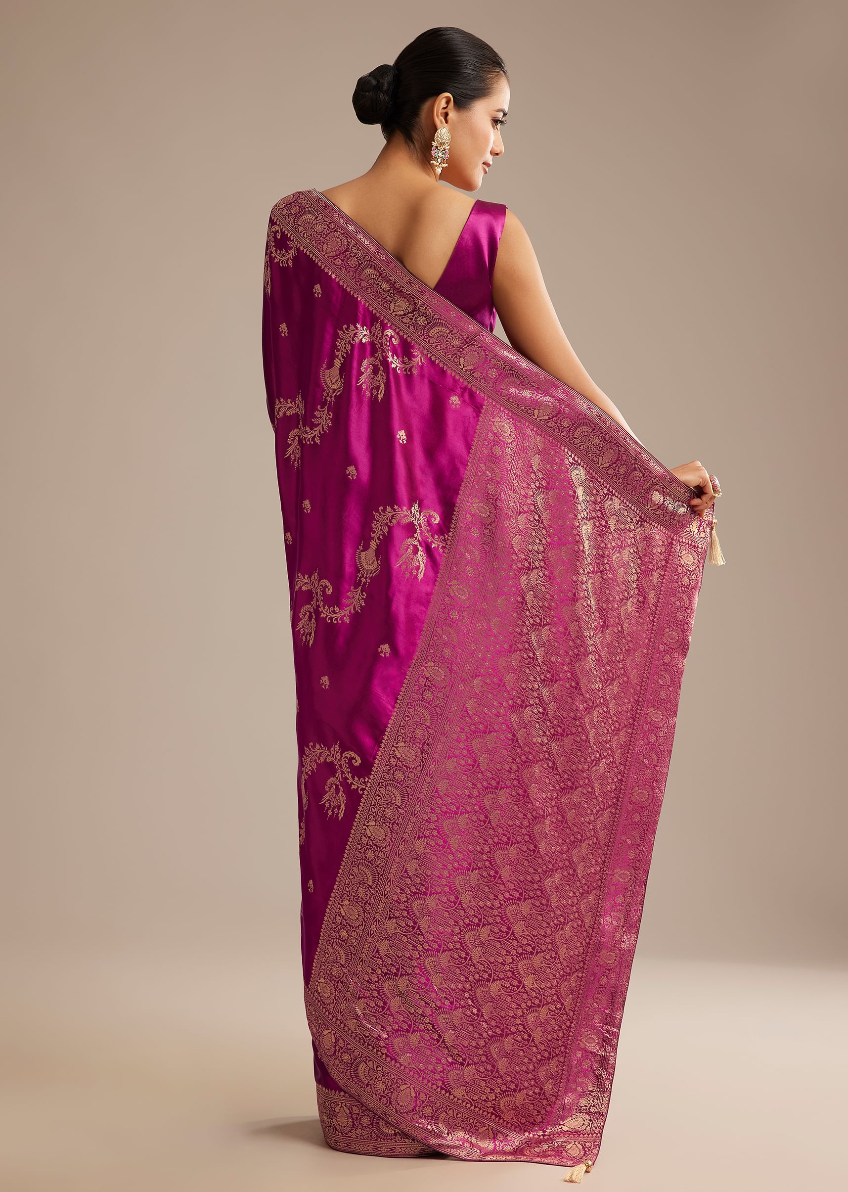 Wine Satin Saree With Zari Woven Work - Image 6