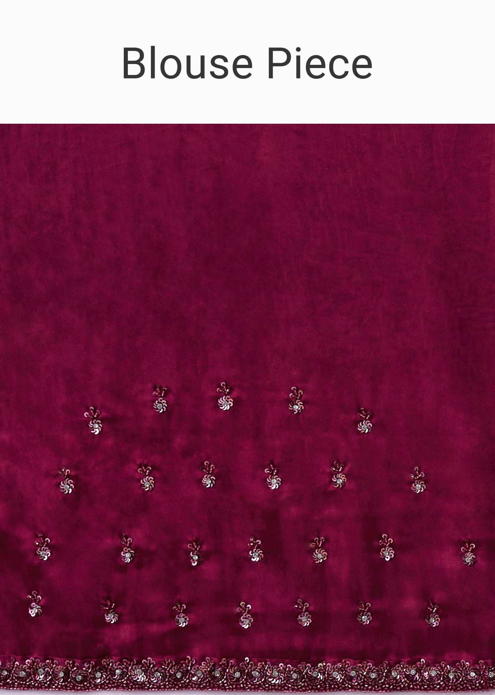 Wine Sequins Saree With An Embellished Border - Image 7