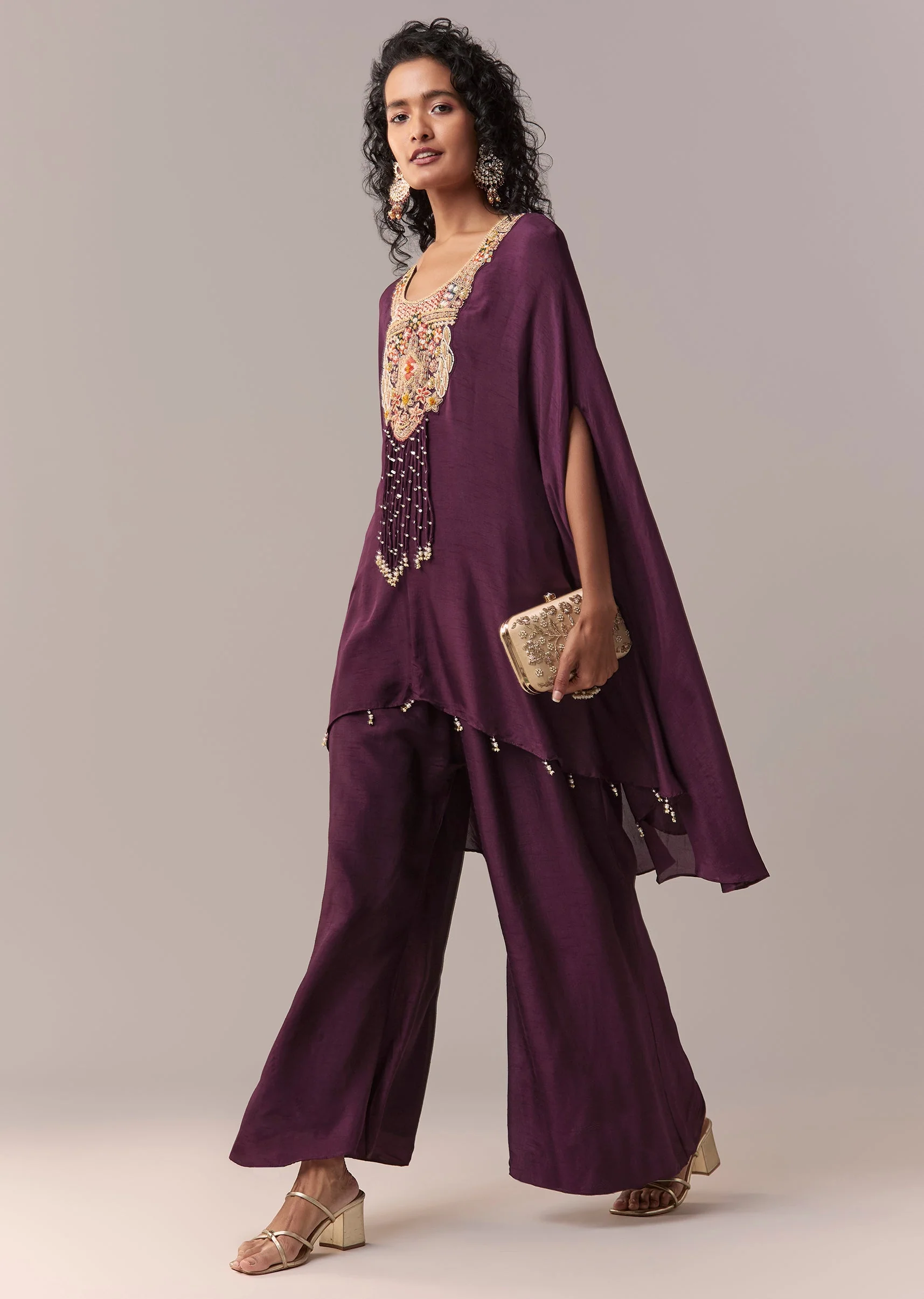 Wine Silk Cape Co-ord Set - Image 3