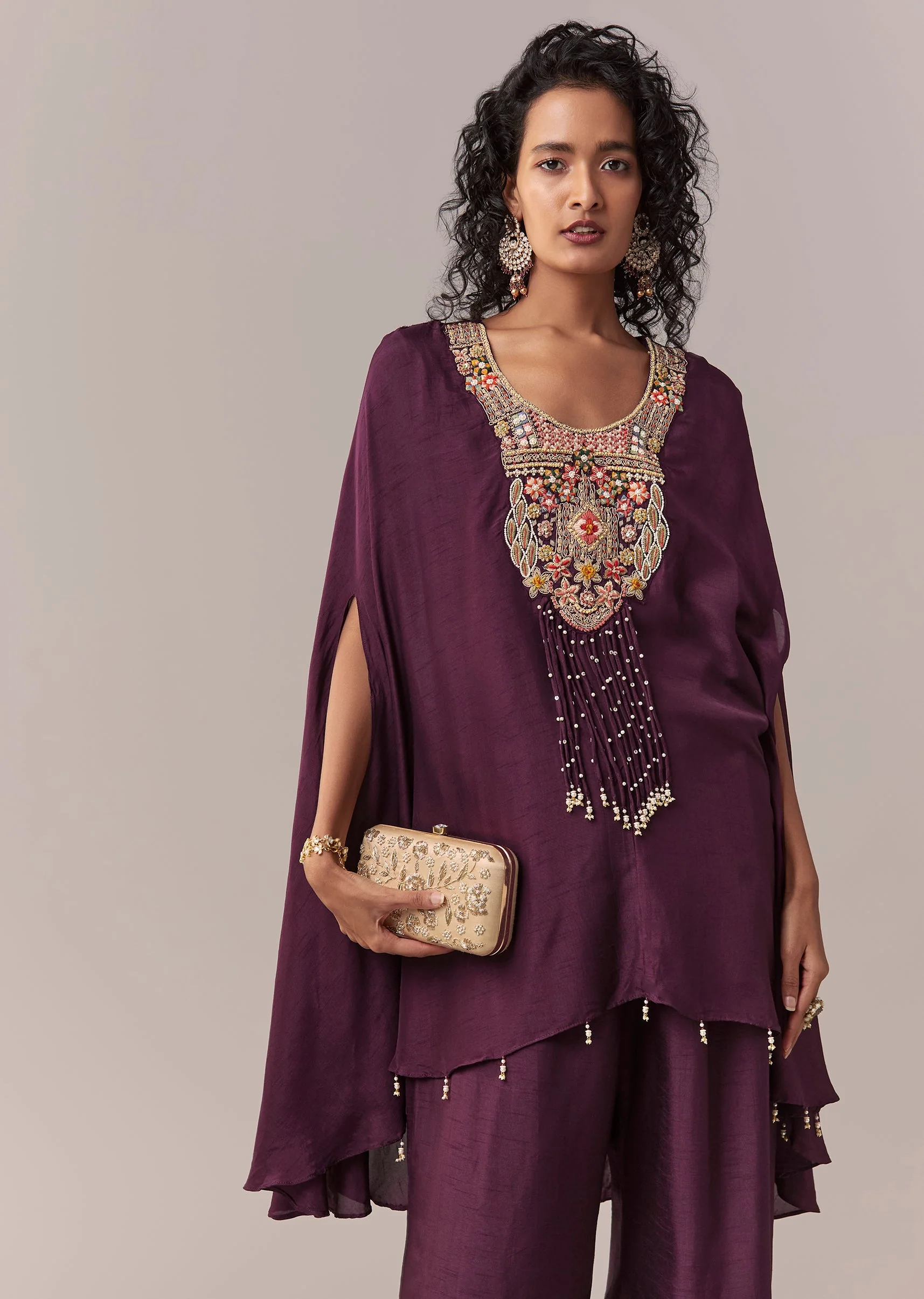 Wine Silk Cape Co-ord Set - Image 4