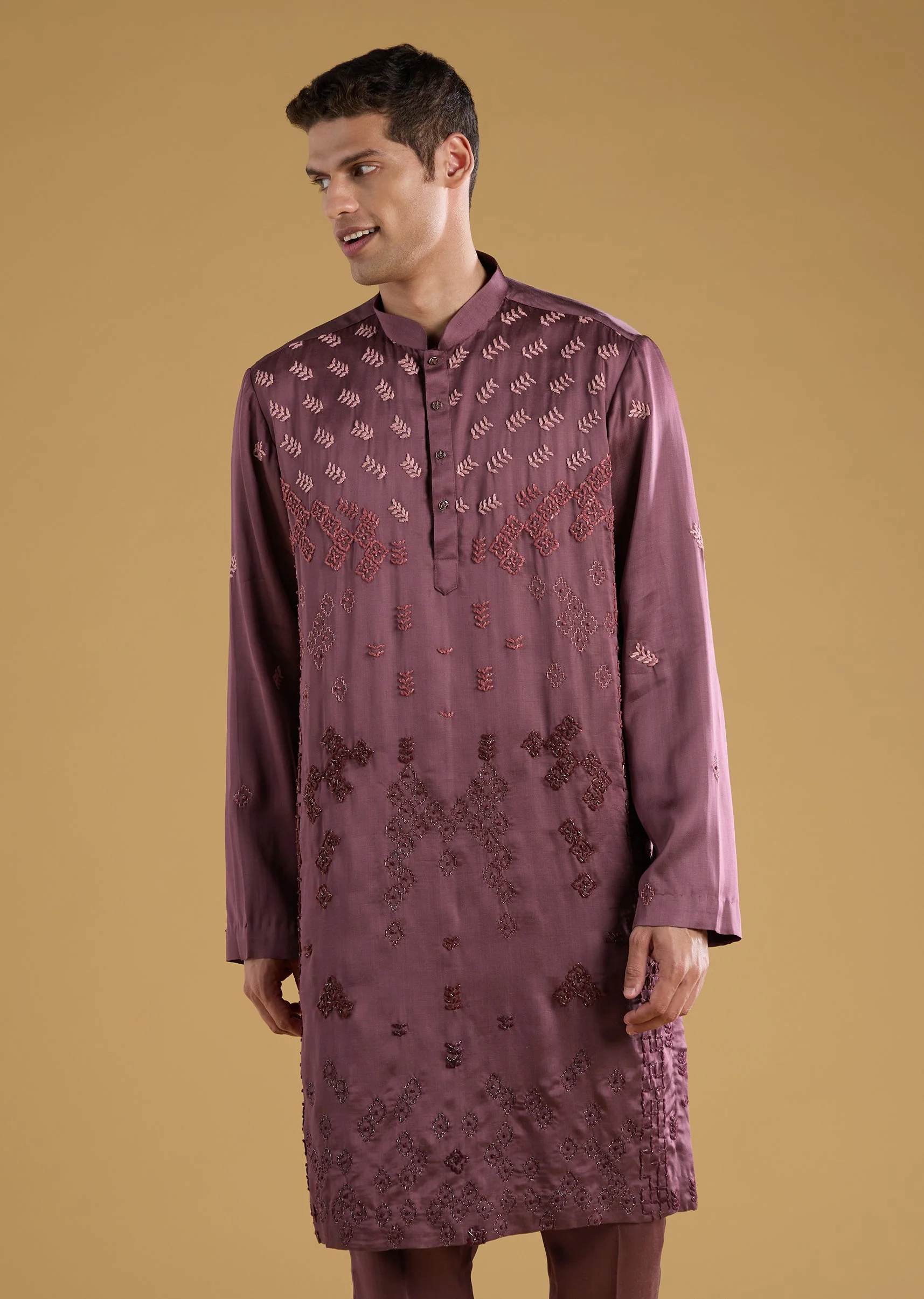 Wine Silk Embroidered Kurta Set with Dupatta - Image 6