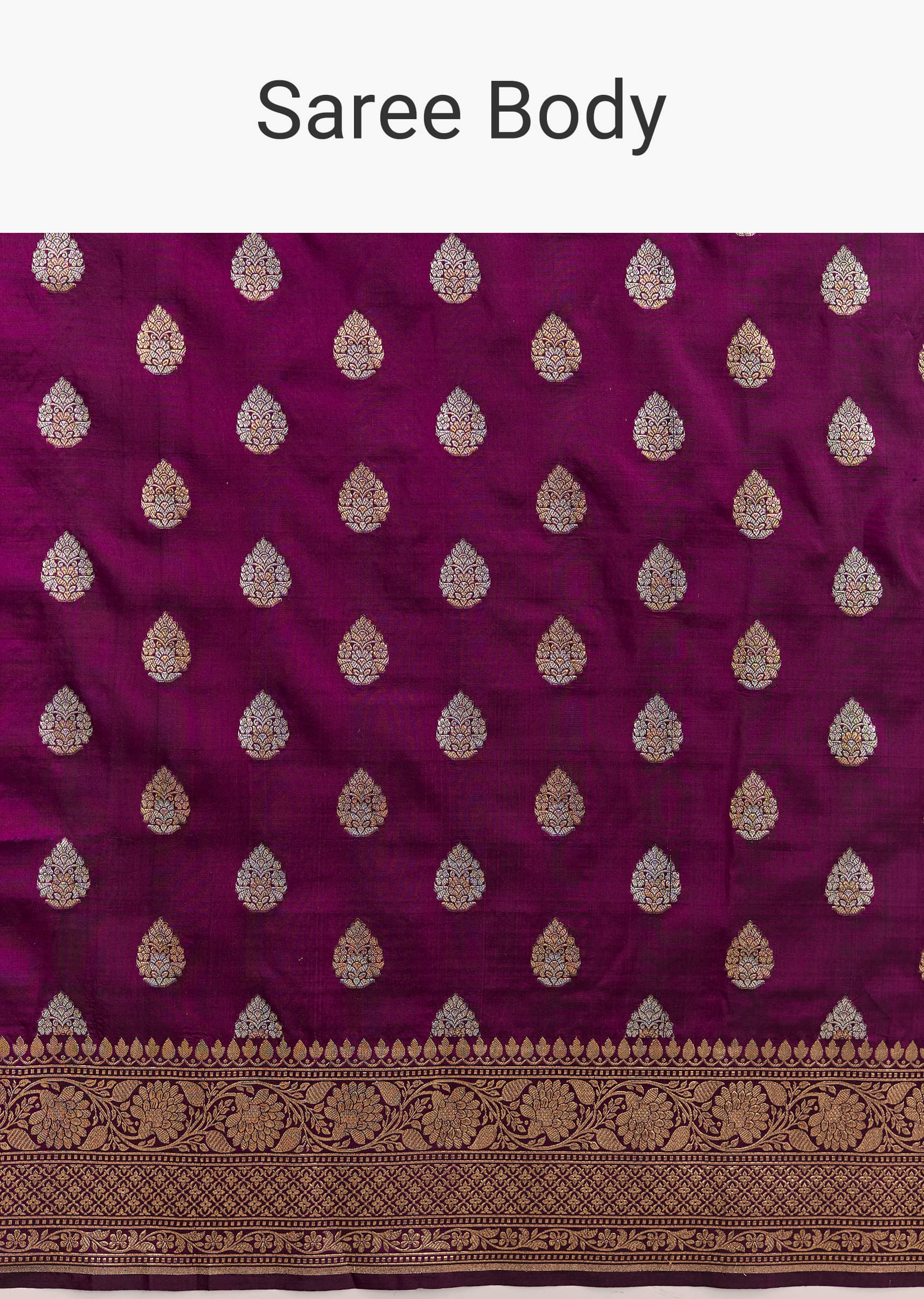 Wine Silk Handwoven Banarasi Saree With Zari Butti - Image 9