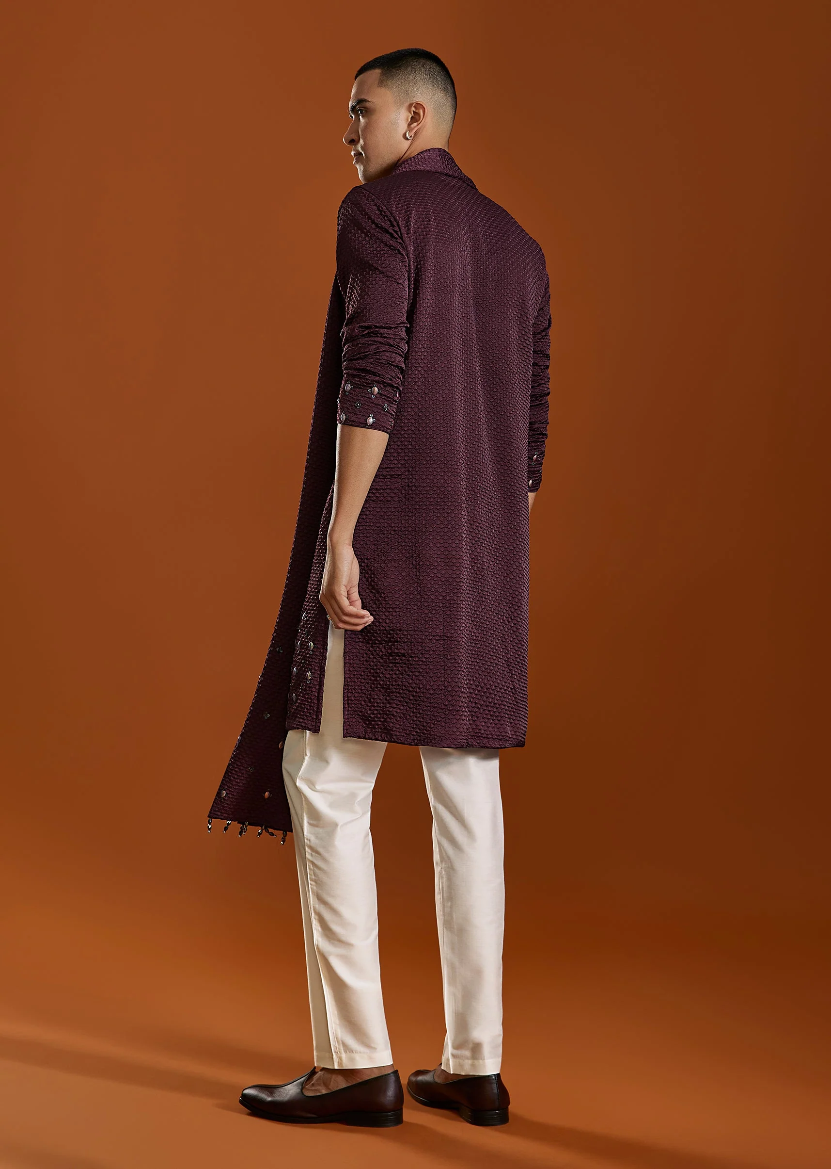 Wine Silk Kurta Set With Dupatta - Image 4